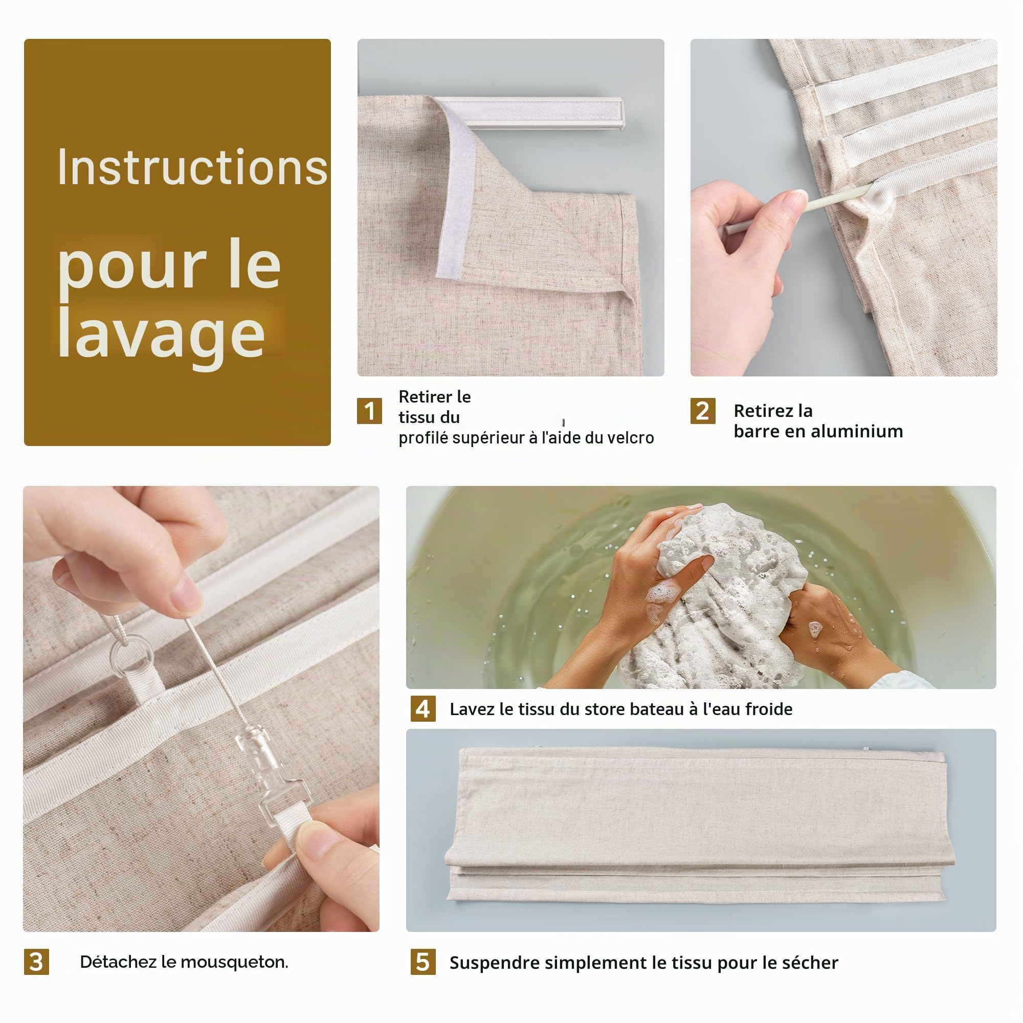Victoria M. Ivora Store plissé à fixation sans perçage, avec rails en aluminium stables, avec cordon de tirage, pour fenêtres et portes, 60 x 130 cm, Ivoire mélangé