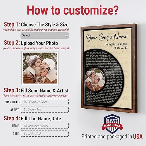 Vista 9 de H-DEWALL Letras de canciones personalizadas, lienzo enmarcado en marrón, música romántica del día de San Valentín, regalo personalizado para marido