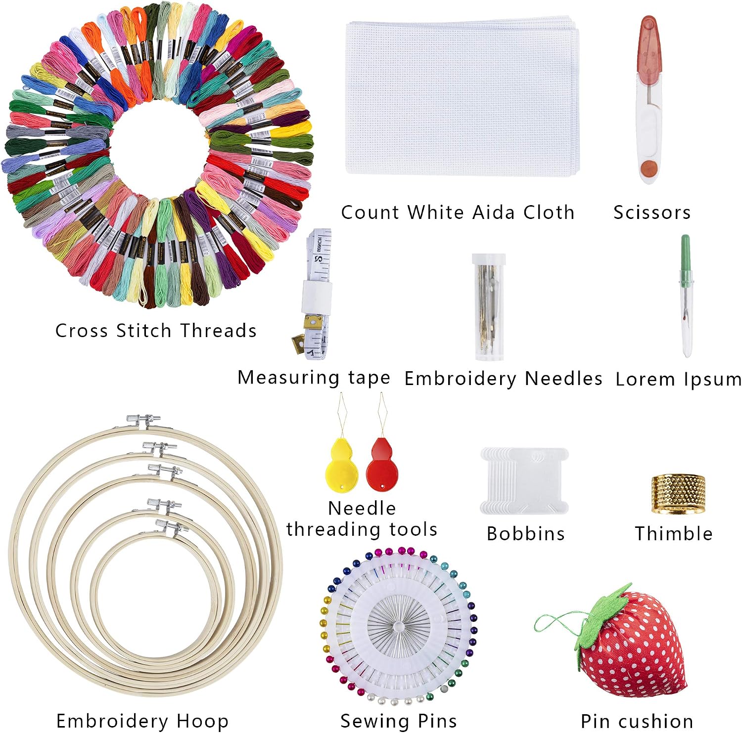 CURMIO Embroidery Starter Kit, Cross Stitch Tools Kit with Storage Bag, 100 Colors Threads, 5 Embroidery Hoops, 3 Aida Cloth and Other Embroidery tools, Ideal for Embroidery Beginner and Lover, Purple