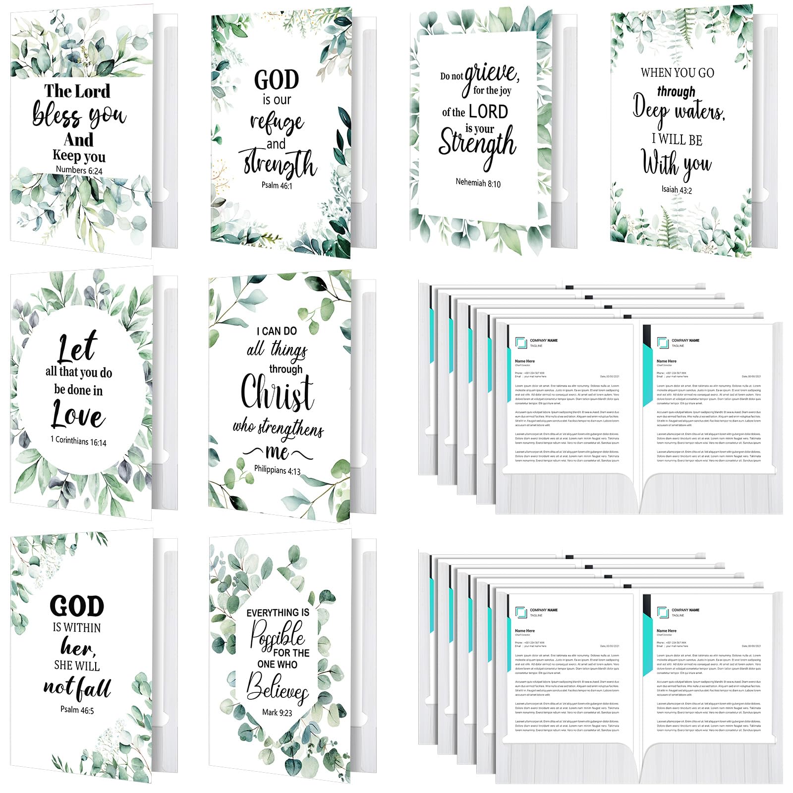 Qeeenar 24 Pack Christian Decorative File Folders with Pockets Decorative File Organizer 9x12 Inch Size Bible Verse Document Holder for Office, School