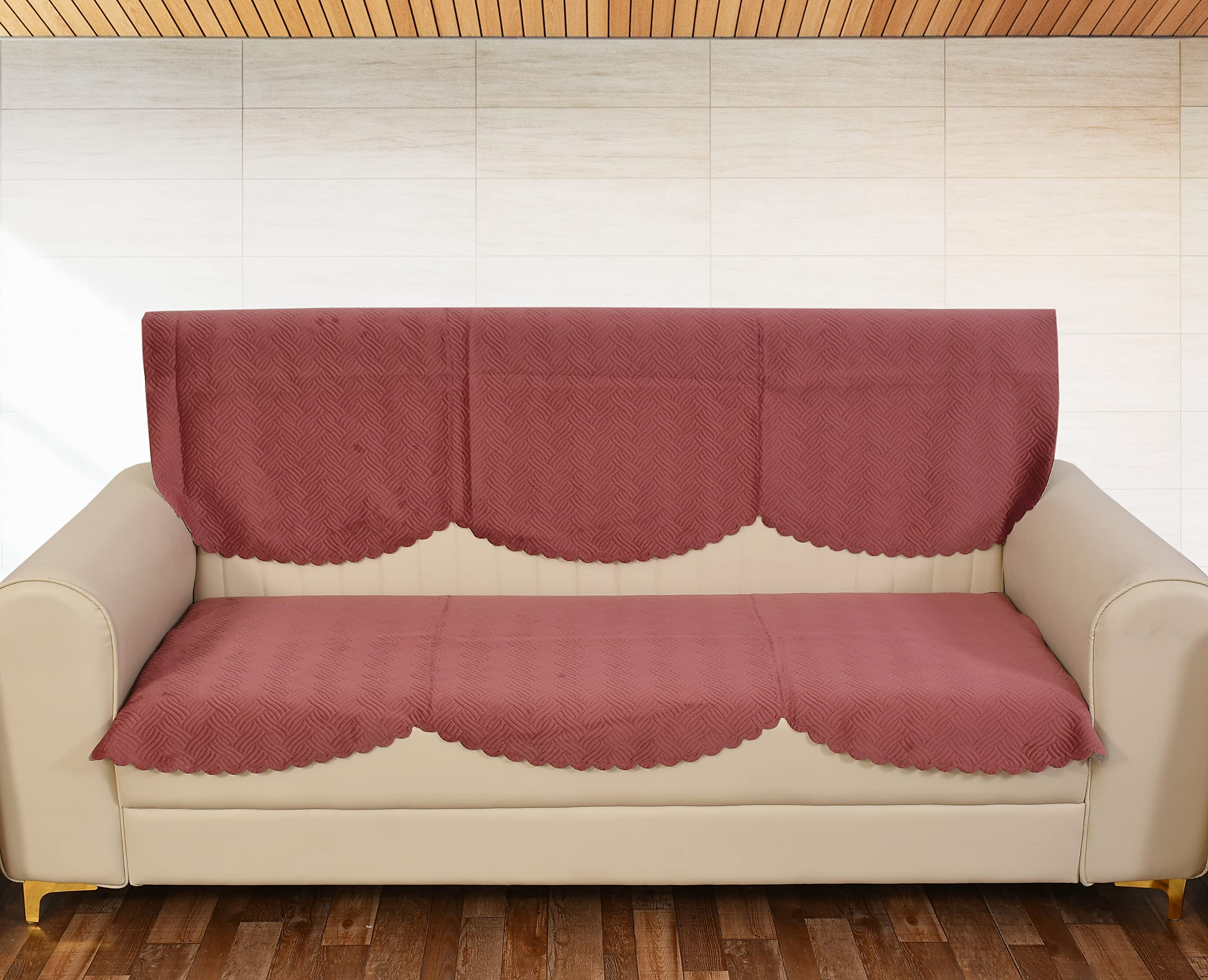 Pink Quilted Sofa Cover - Velvet 1 Seater Cover -27 Pink Quilted Sofa Cover - Velvet 1 Seater Cover -27