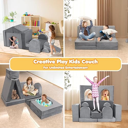 Miniatura 6 de Sofá modular de juego de 14 piezas para niños pequeños, sala de juegos, dormitorio, más de 500 dólares, sofá para niños, niñas y adolescentes (gris)