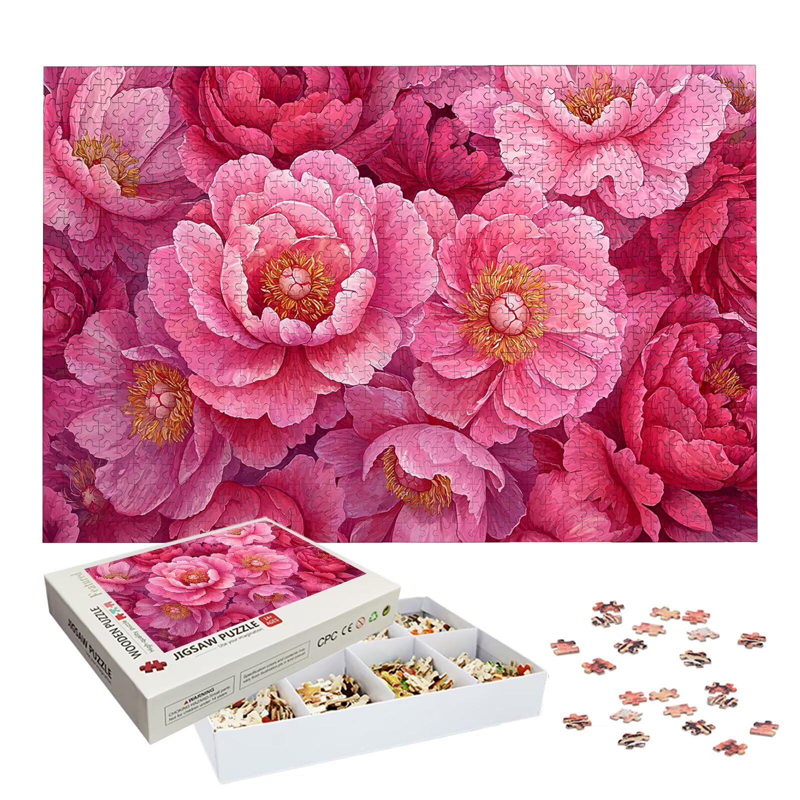 Puzzle 2000 sztuk dla dorosłych dzieci, puzzle z drewnianym kwiatem dla dorosłych, wymagające różowe łamigłówki, rodzinne gry edukacyjne, łamigłówki z pudełkiem do dekoracji domu, prezent dla kobiet i