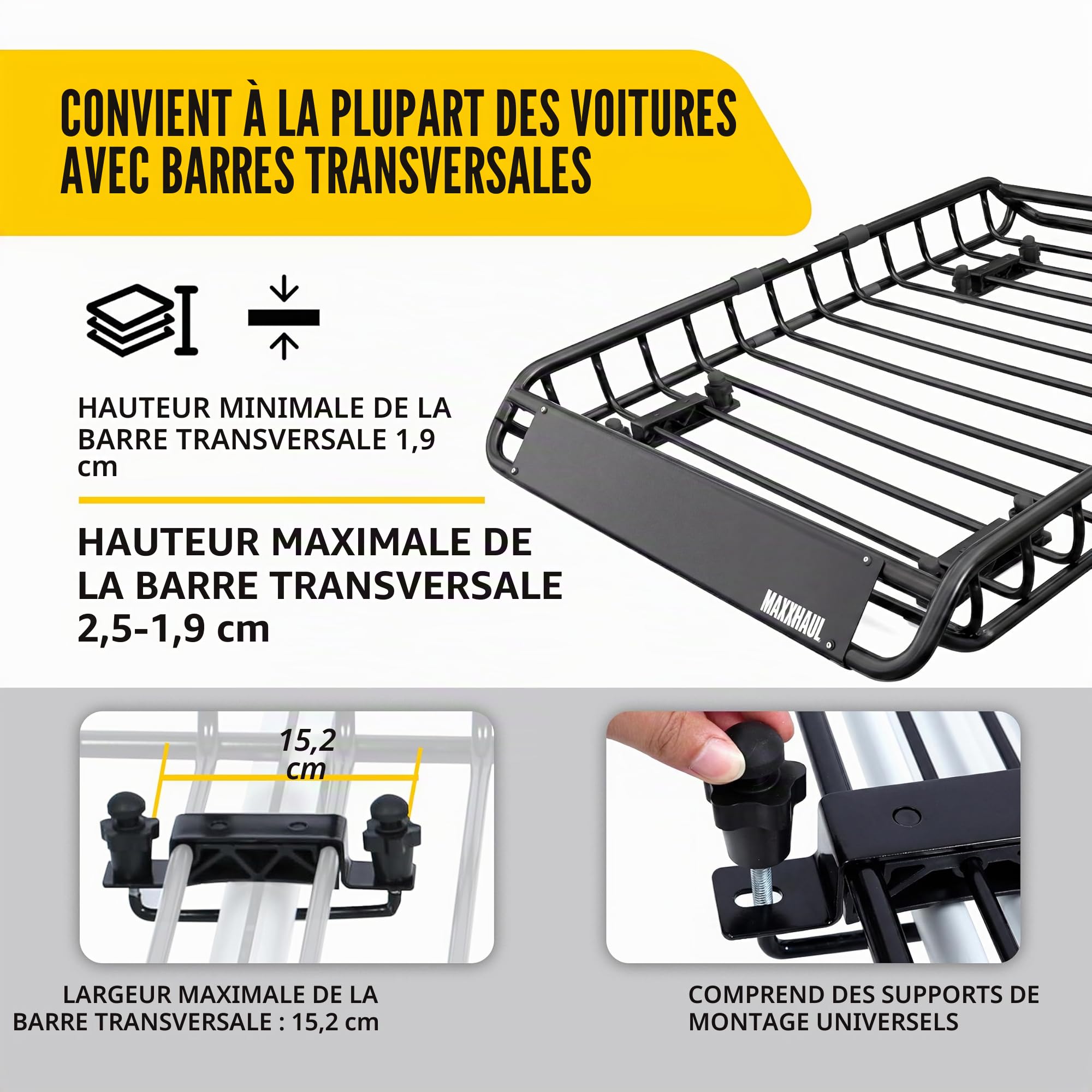 MAXXHAUL 70115 Galerie de Toit en Acier pour SUV et camionnettes, 116,8 x 91,4 x 11,4 cm,capacité de Charge 68 kg, Noir