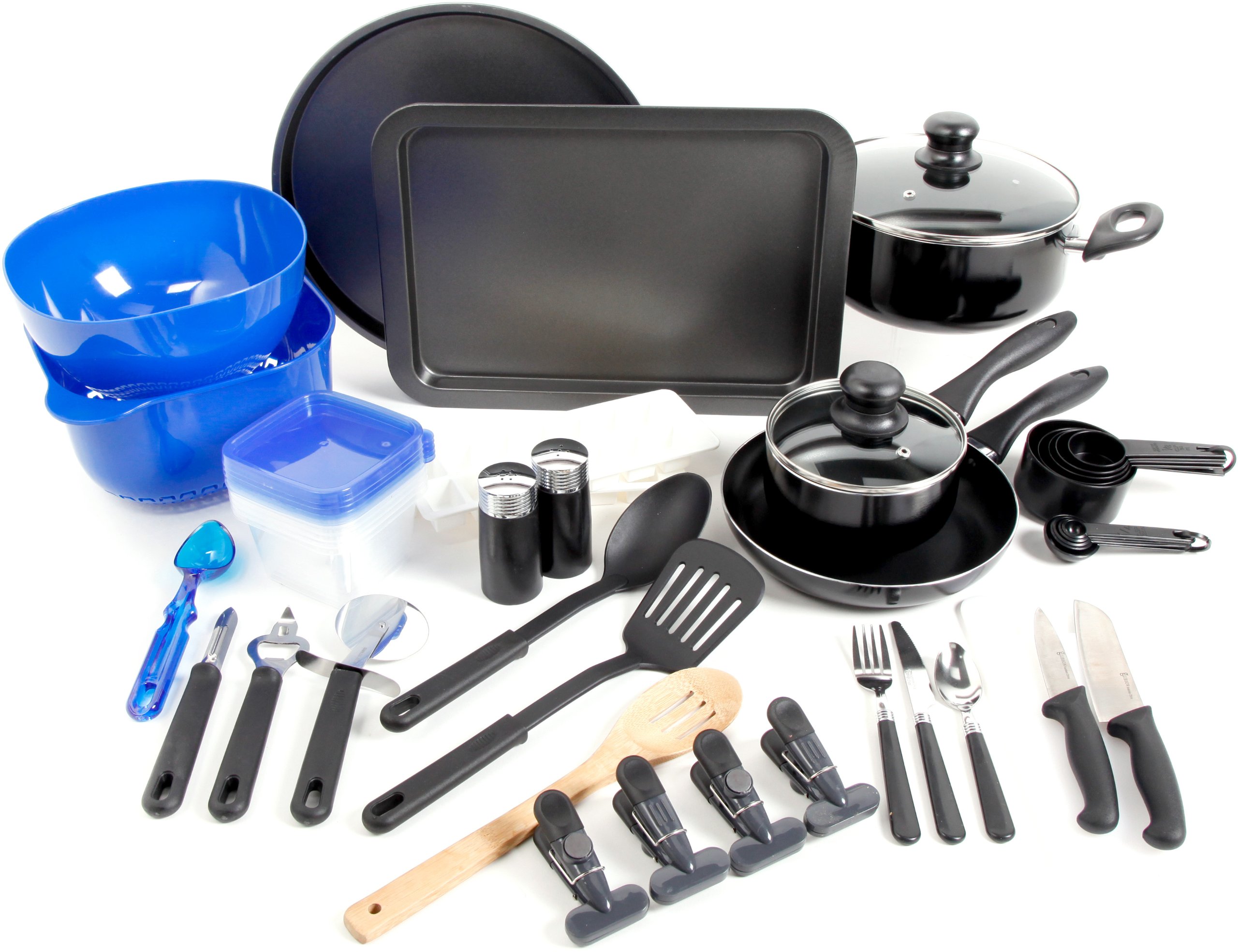 Gibson Home Back to Basics Nonstick Aluminum Cookware Set, 59-Piece, Black