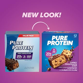 Pure Protein Chewy Chocolate Chip Protein Bars, 20g Protein, 12 Ct