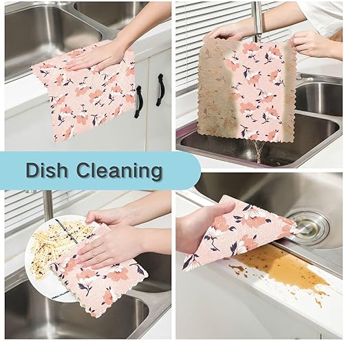 Miniatura 2 de Cute Floral Pink Set of 6 Fast Drying Microfiber Cleaning Cloths Print Quality Tea Towels for Kitchen Reusable for Restaurant Coffee