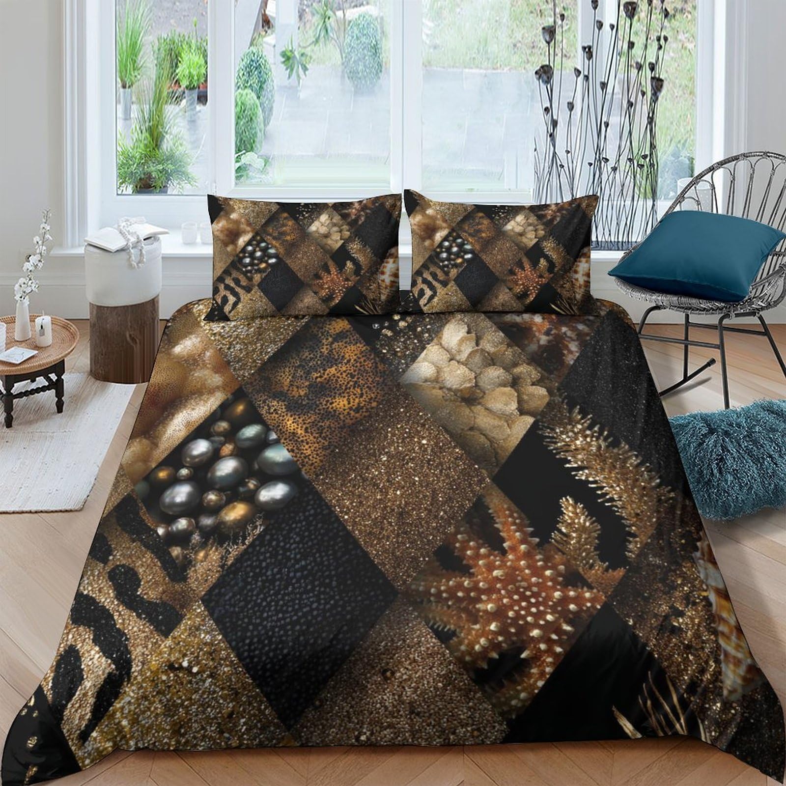Ctjqhvkz Style-4 3D Printed Animal Patchwork Fitted Sheet Microfiber Soft Brown Black Leopard Mattress Cover For Bedroom Dorm Decor Single（135X200cm）