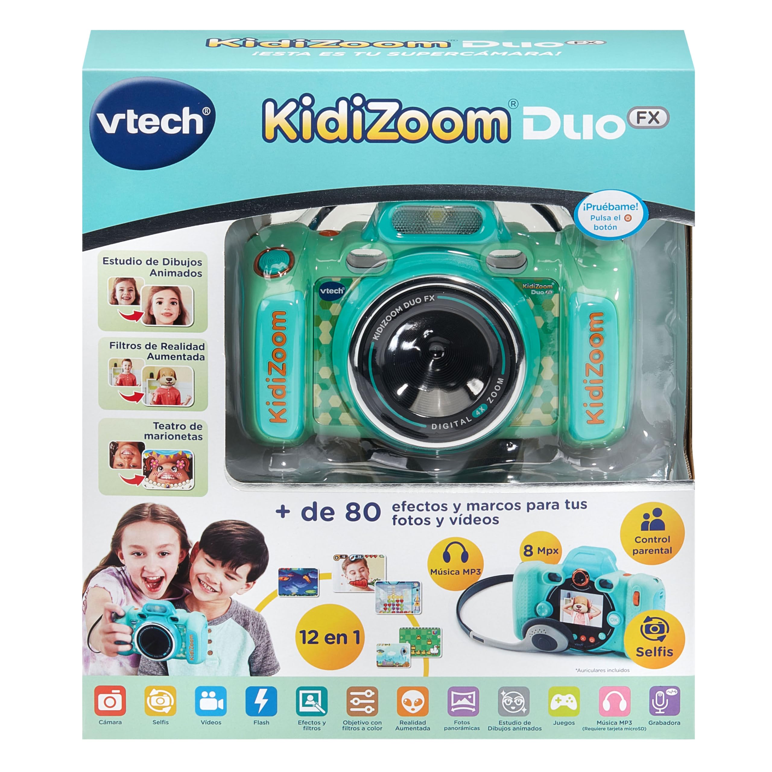 VTech - Kidizoom Duo FX Aquamarin, Aparat fotograficzny dla dzieci, selfie, wideo, kolorowy ekran, studio komiksowe, filtry i zabawne efekty, prezent dla dzieci w wieku 4-12 lat, wersja ESP
