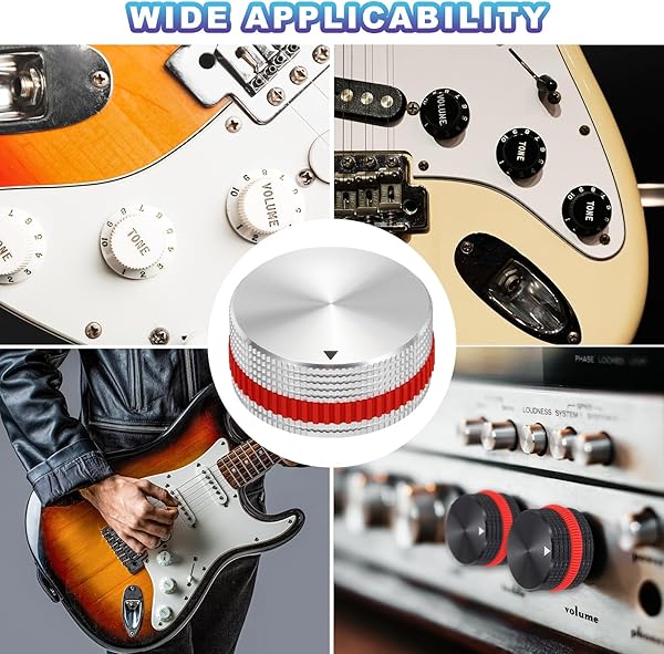 Amazon.co.jp_ uxcell アルミ製ポテンショメーター・ノブ 2個セット 1_4_(6mm) 音量調節ノブ 18mm×40mm ギター・ベース用スクリュー式 白と明るい赤のゴムリング＋レンチ付き シルバー _ 楽器・音響機器