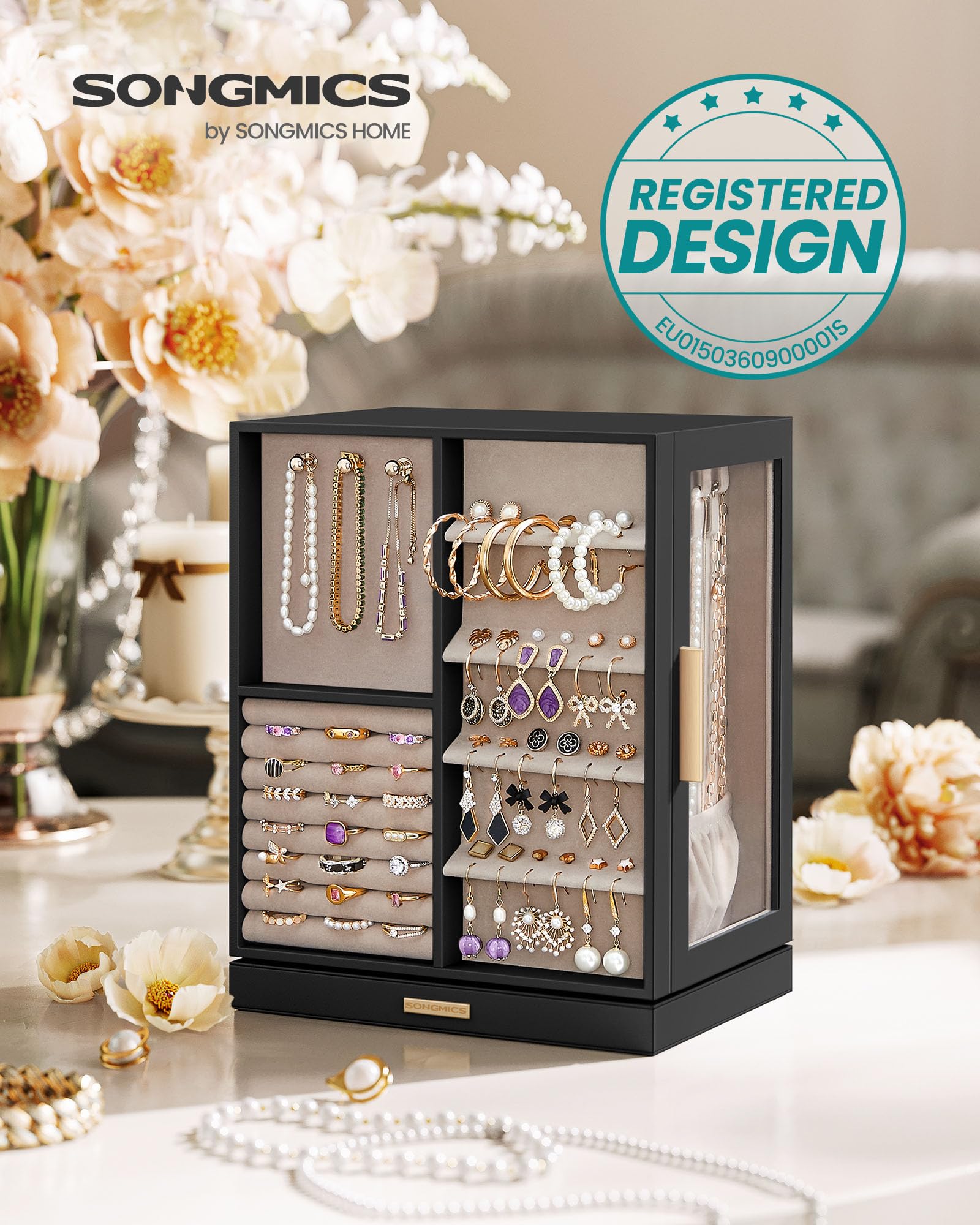COSTWAY Armadio Portagioie Girevole A 360° Con Specchio A Figura Intera Luci Led A 3 Colori E Ripiani Posteriori Organizer Da Terra Per Gioielli Con Serratura Bianco 71611588
