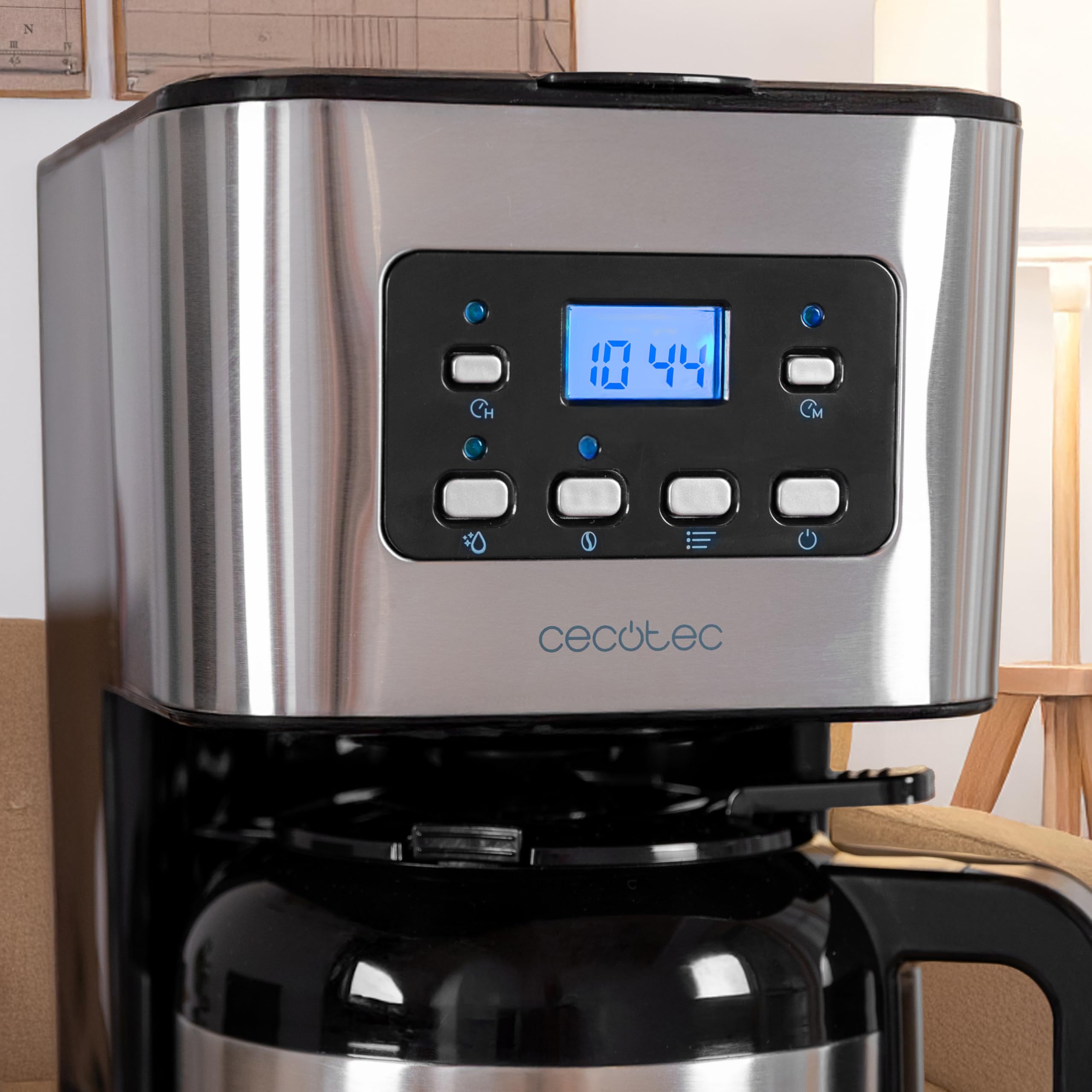 Cecotec Coffee 66 Drop & Thermo Time ekspres do kawy, 950 W, 1,2 l, 10 filiżanek, wyświetlacz LCD, minutnik 24h, system zapobiegający kapaniu, zabezpieczenie przed przegrzaniem, 6 przełączników