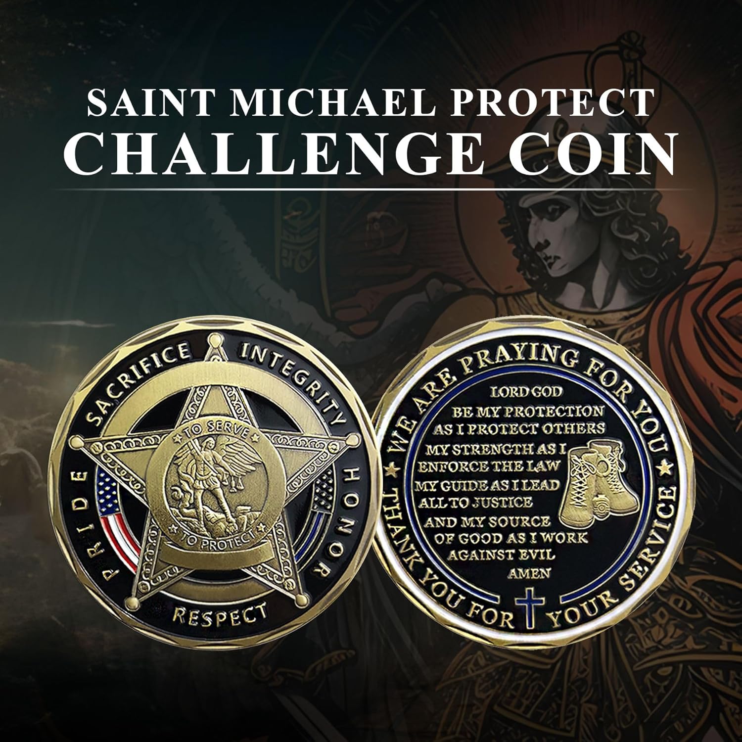 BHealthLife 5 Pcs US Police Challenge Coin Bulk Saint Michael Protect Law Enforcement Policemen Prayer Coins
