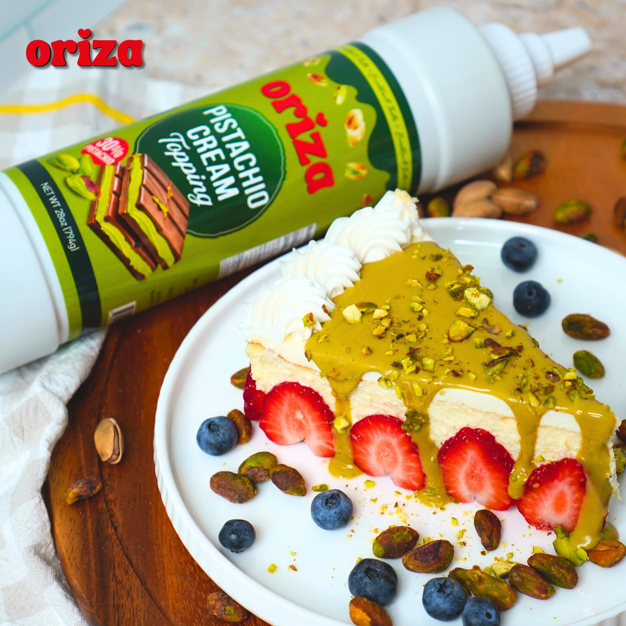 Oriza Pistachio Cream Topping 28oz 800g Bottle Pack of 24 Bulk Pistachio Spread with 30 Pistachios Palm Oil — view 7
