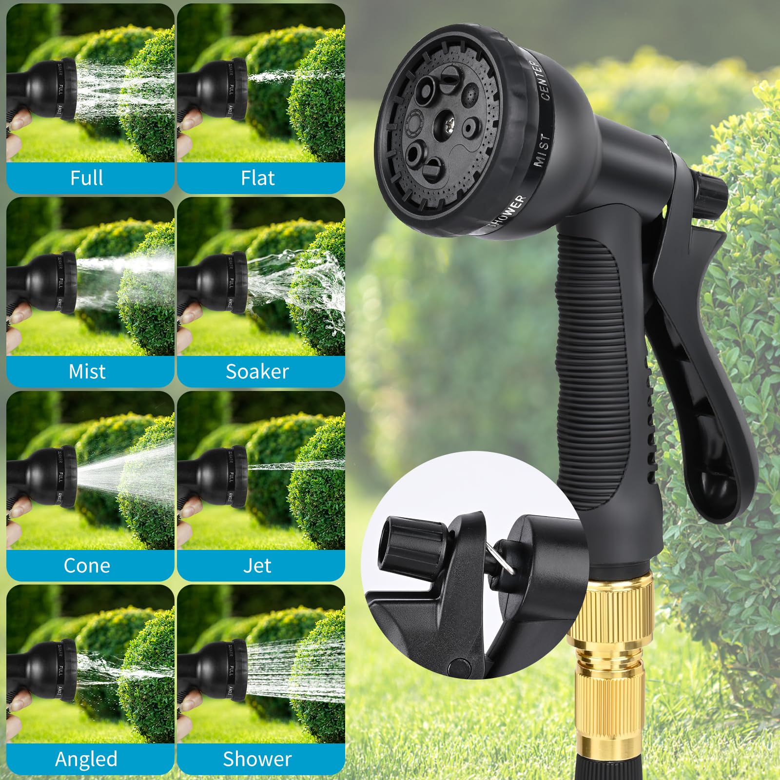 Tuyau d'Arrosage Extensible 30m avec 8 Modèles de Pulvérisation Convient aux Robinets de 1/2" et 3/4" Raccords en Métal Durables pour Nettoyage du Jardin, Laver la Voiture, Arroser (Noir)