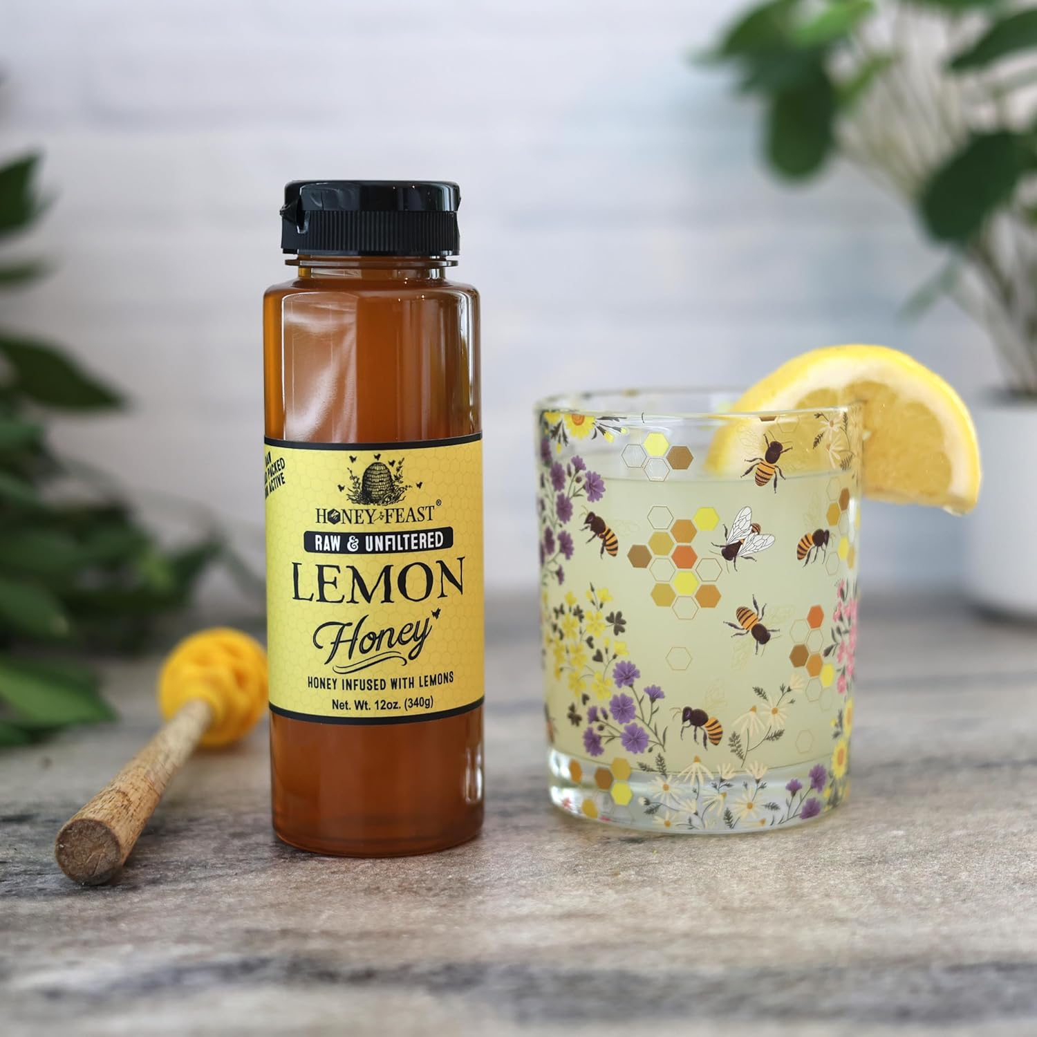HONEY FEAST Wellness Trio Honey Gift Set - Includes 12oz Cinnamon, Ginger, and Lemon Honey - Perfect for Tea, Gourmet Dishes and Gifting