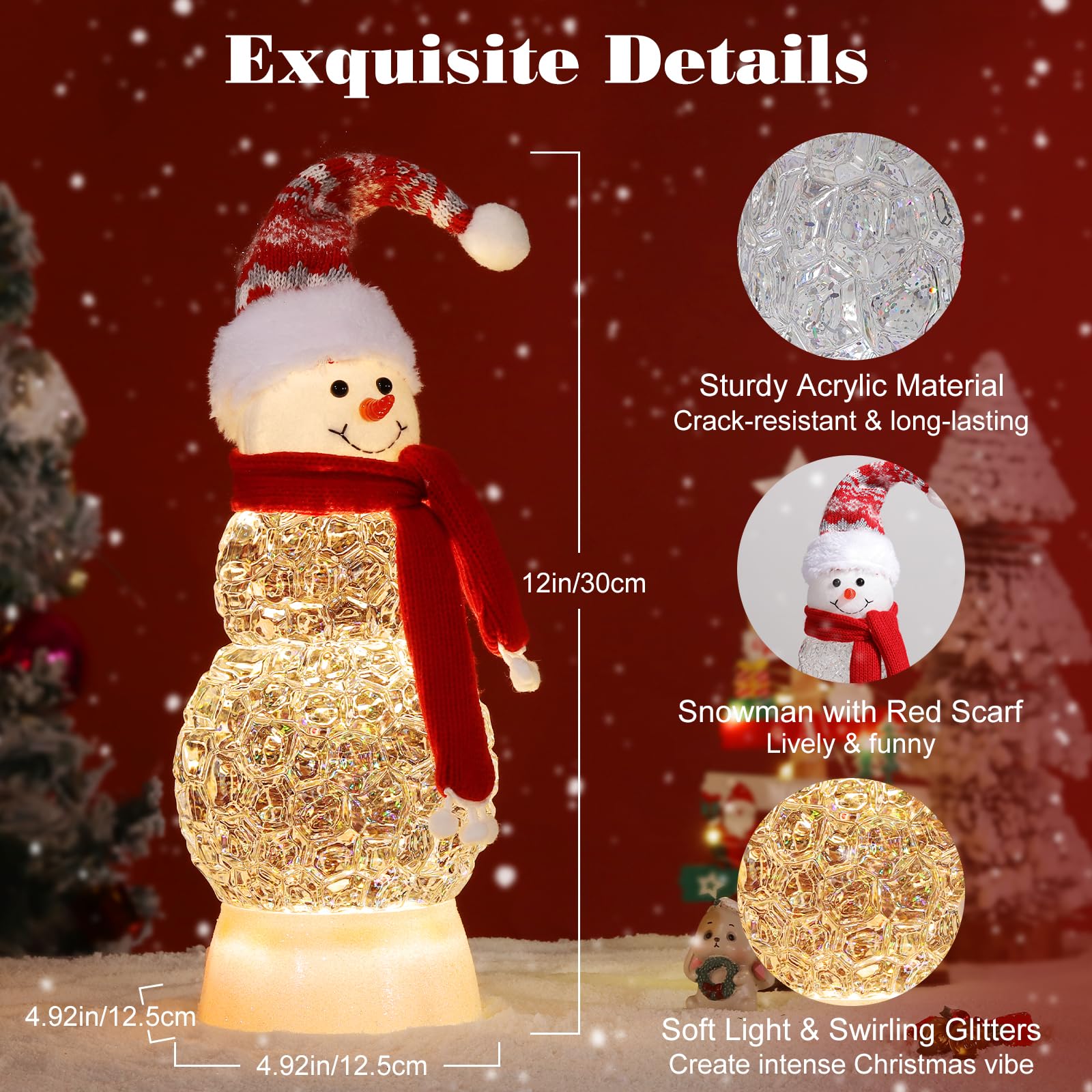 Boule à Neige Bonhomme De Neige Lewondr - 8 Chansons Noël, Paillettes, Lampe USB/Piles - Décoration Fêtes