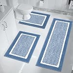 HEBE Microfiber Bath Mat Non Slip Shaggy Bathroom Rug Set 2 Piece Bathroom Mat Set Super Absorbent Bath Mats for Bathroom Washable Quick-Dry Bathroom Rugs for Floor, Tub and Shower, 26"x18"+48"x18"