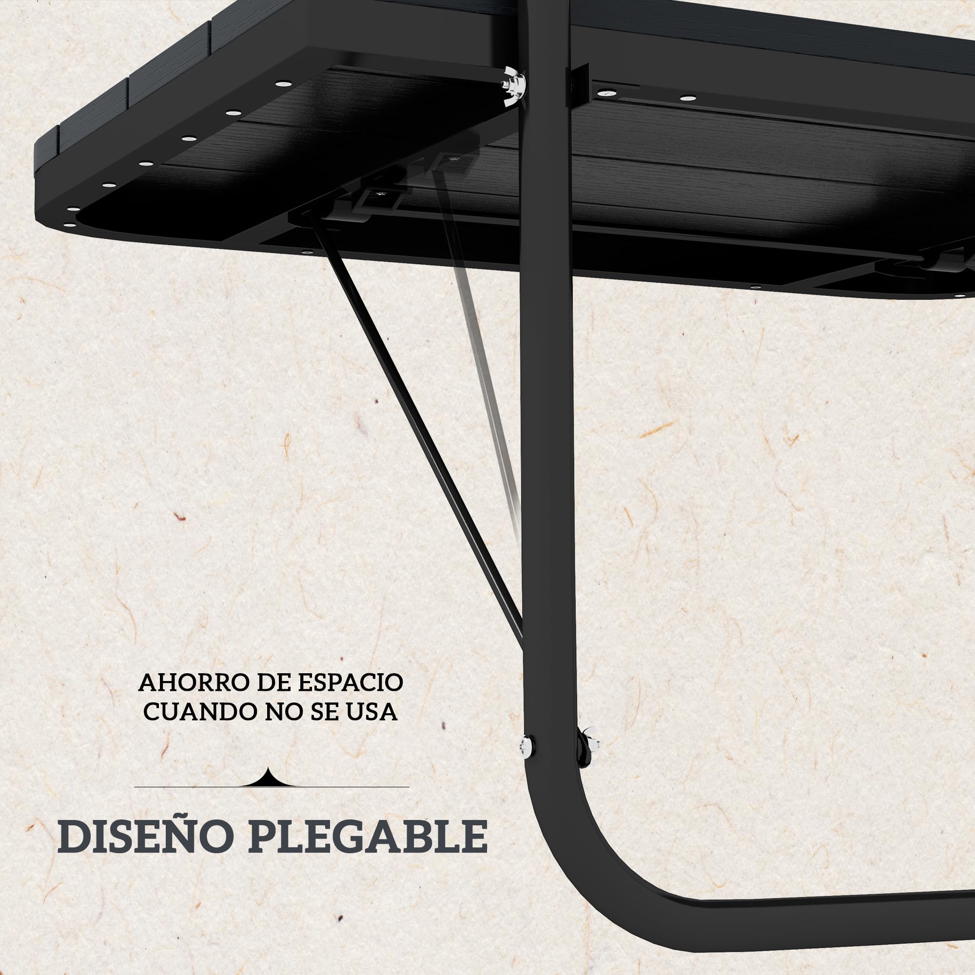 Outsunny Mesa Colgante de Balcón, Mesa Plegable para Balcón de Aluminio para Barandilla, con Altura Ajustable en 4 Niveles, Adaptable a 4 Anchos, Carga 25 kg, para Jardín, 60x40x55-64 cm, Negro