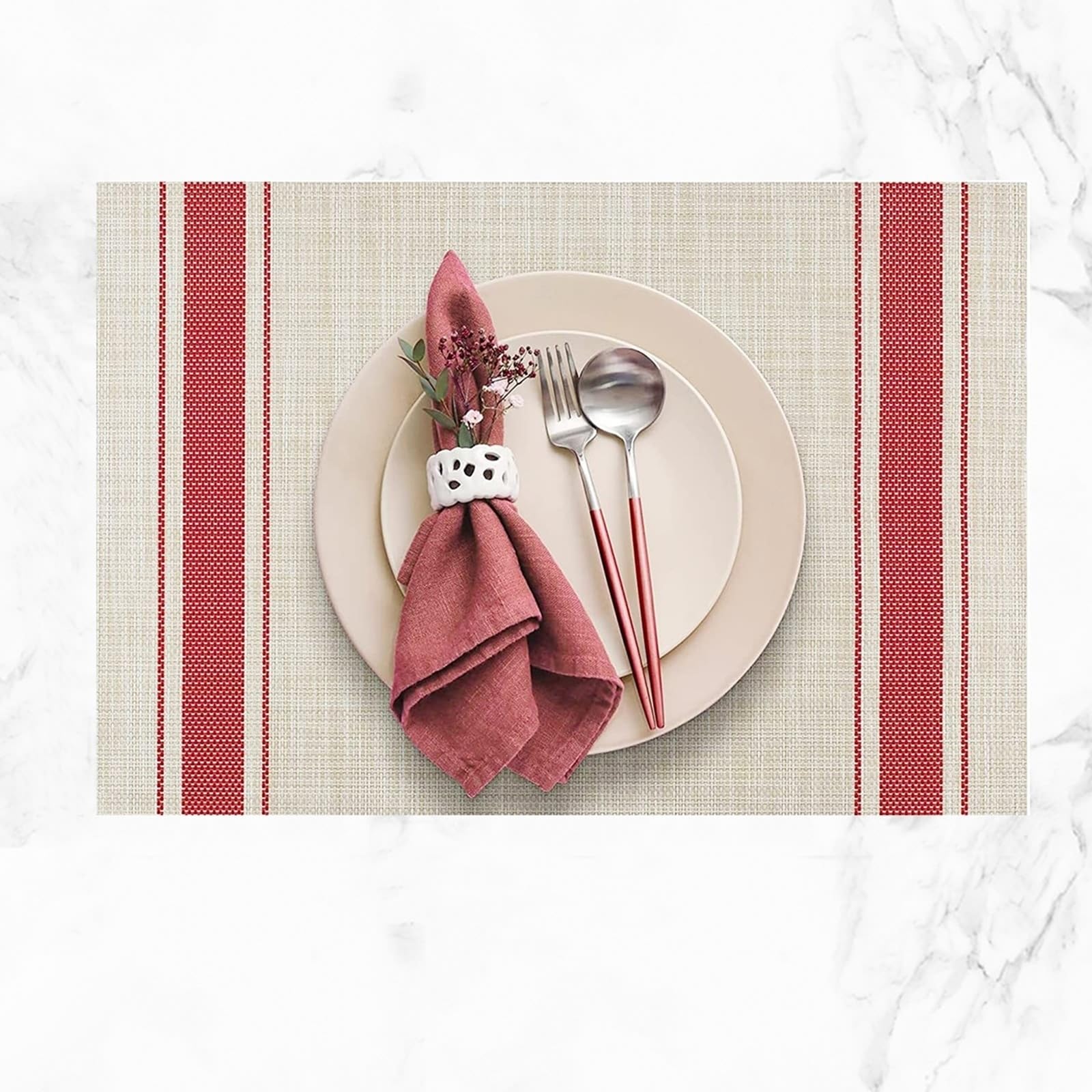 Placemat - Set di 10 sottobicchieri da tavolo, motivo a righe, 30 x 45 cm, per cucina e sala da pranzo