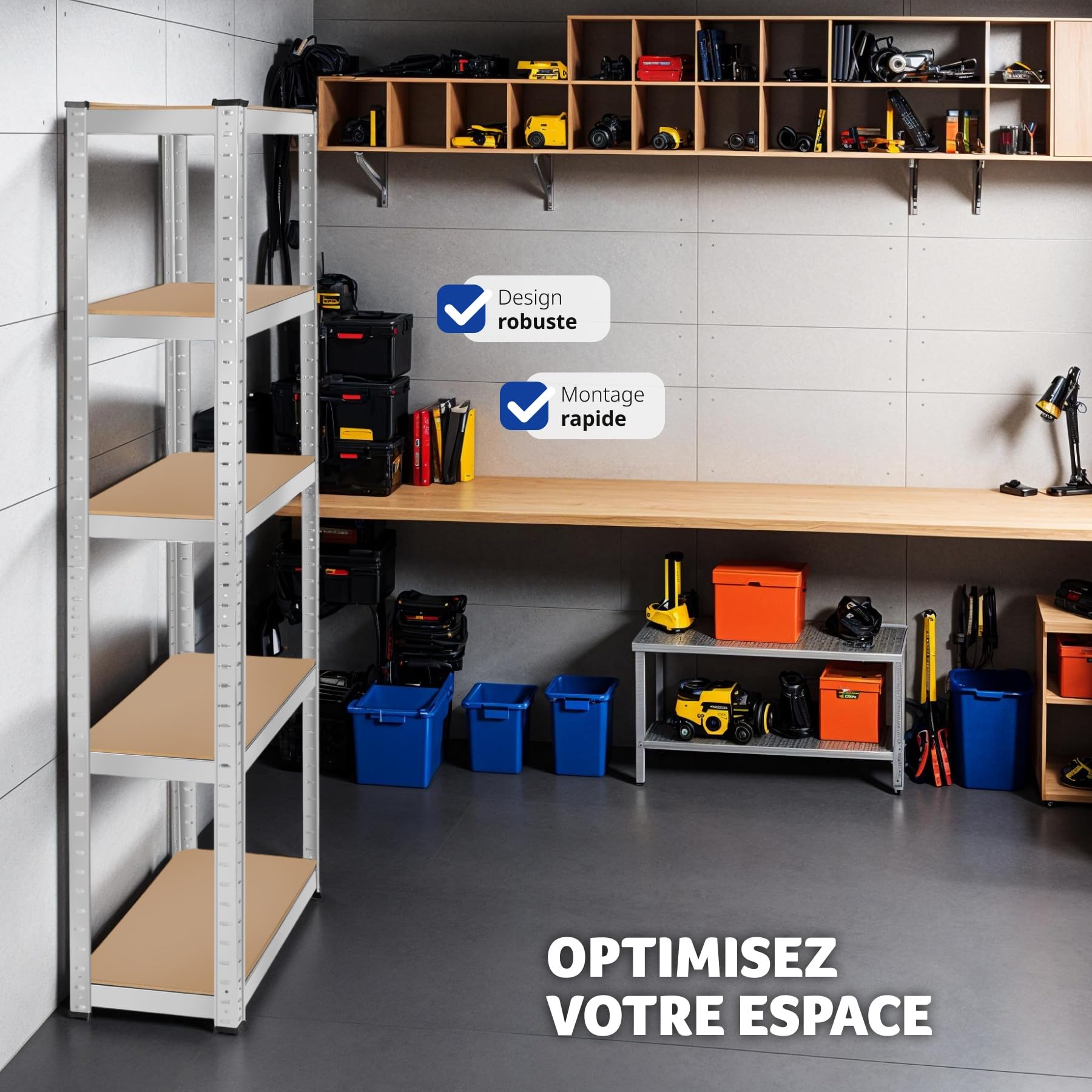 TecTake® Étagère Garage Étagère Charge Lourde Meuble de Rangement modulable en métal 5 tablettes 90x40x180cm Max. 750 kg pour Rangement Outils Rangement Atelier pneus Rangement buanderie Garde Manger
