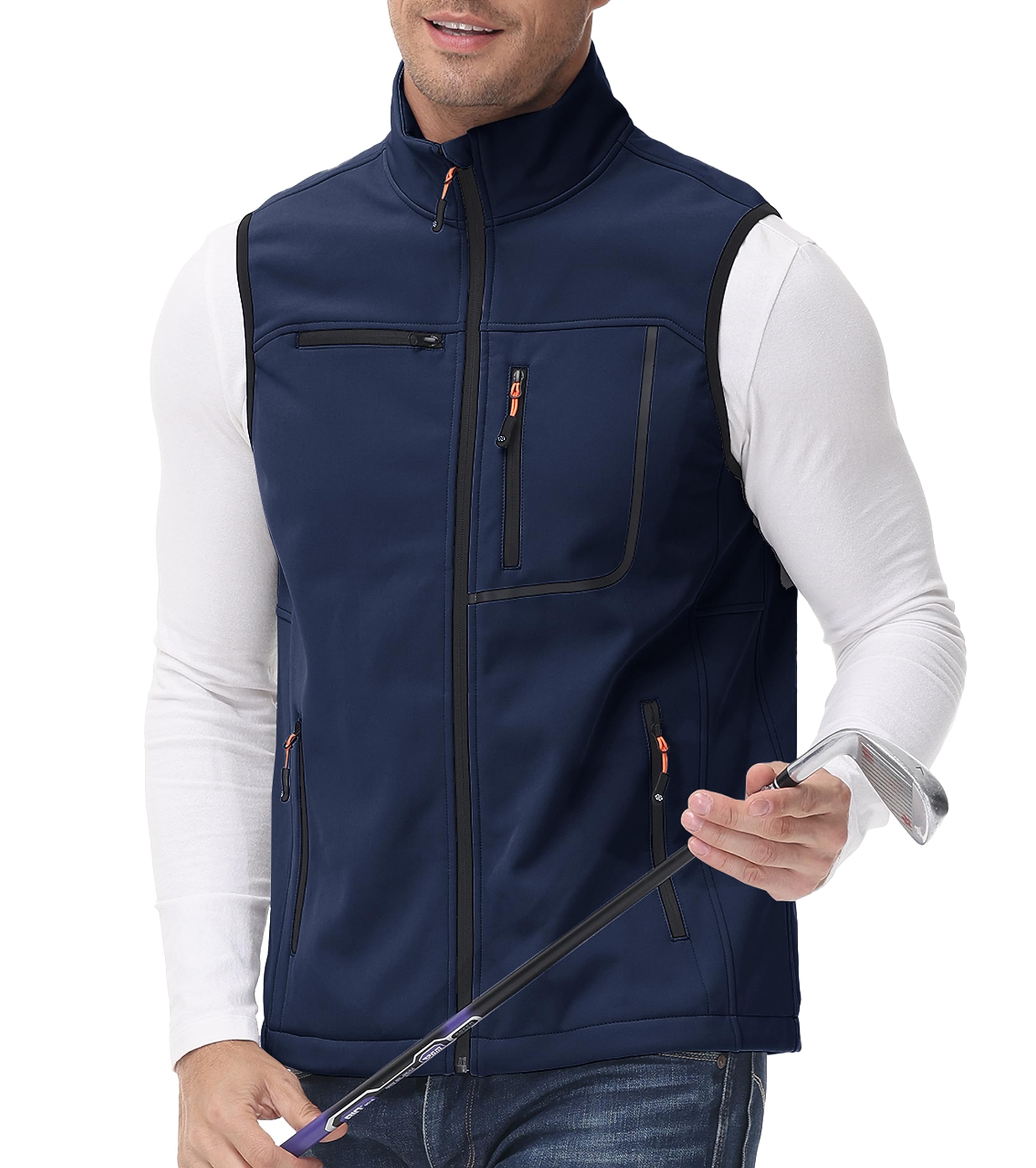 MoFiz Gilet d'extérieur pour homme, veste coupe-vent sans manches avec fermeture éclair intégrale, doublure en polaire, légère et coupe-vent pour la randonnée, le golf