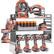 16.5" W Power Tool Organizer Wall Mount, 3-Layer,6 Drill Holders | Small Tool Storage Rack, Heavy Duty 150 lb Load Capacity for Garage Workshop, Black, Gift for Men