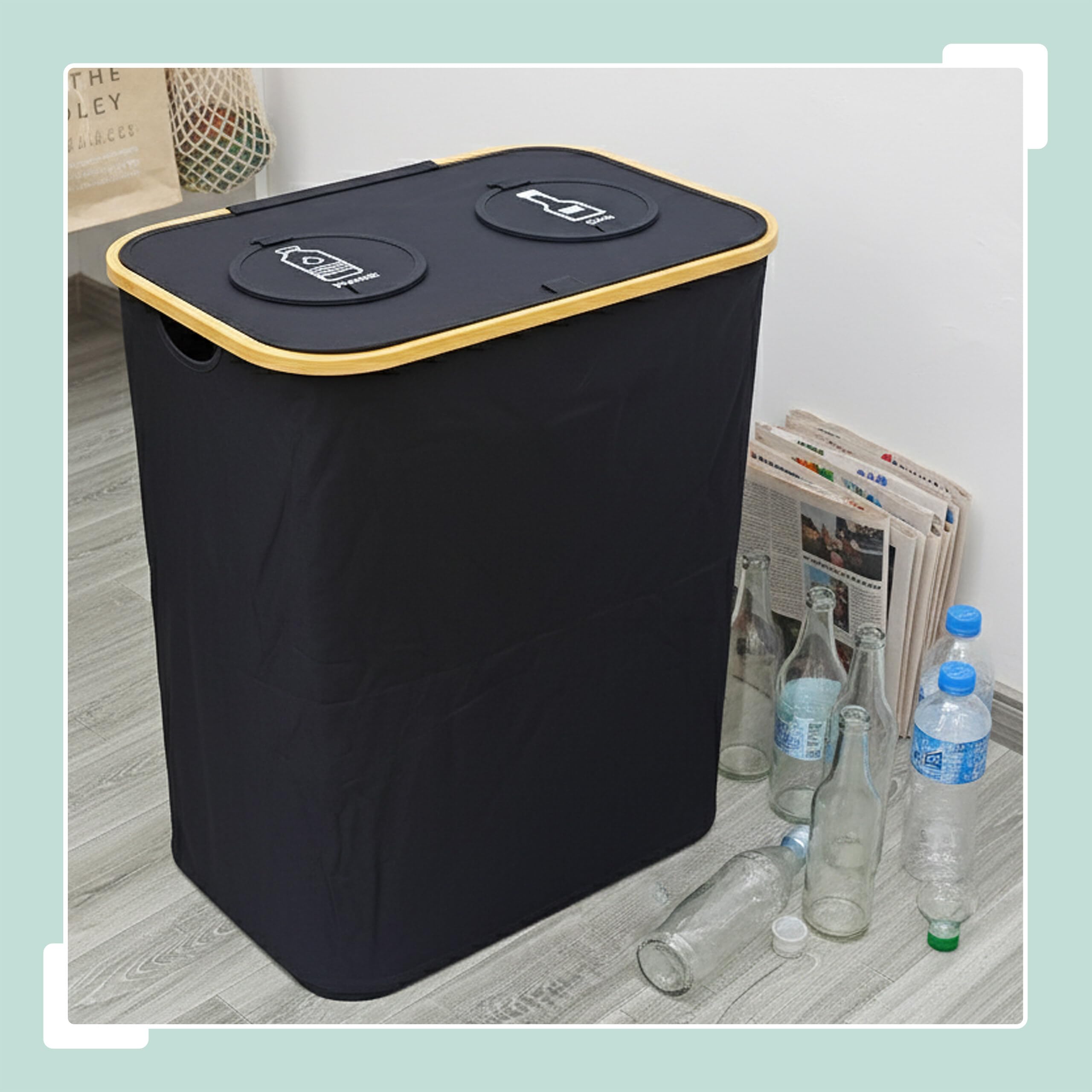 Relaxdays Récipient de Collecte des Bouteilles 140 L 60 Bouteilles 2 Sacs Amovibles Beige