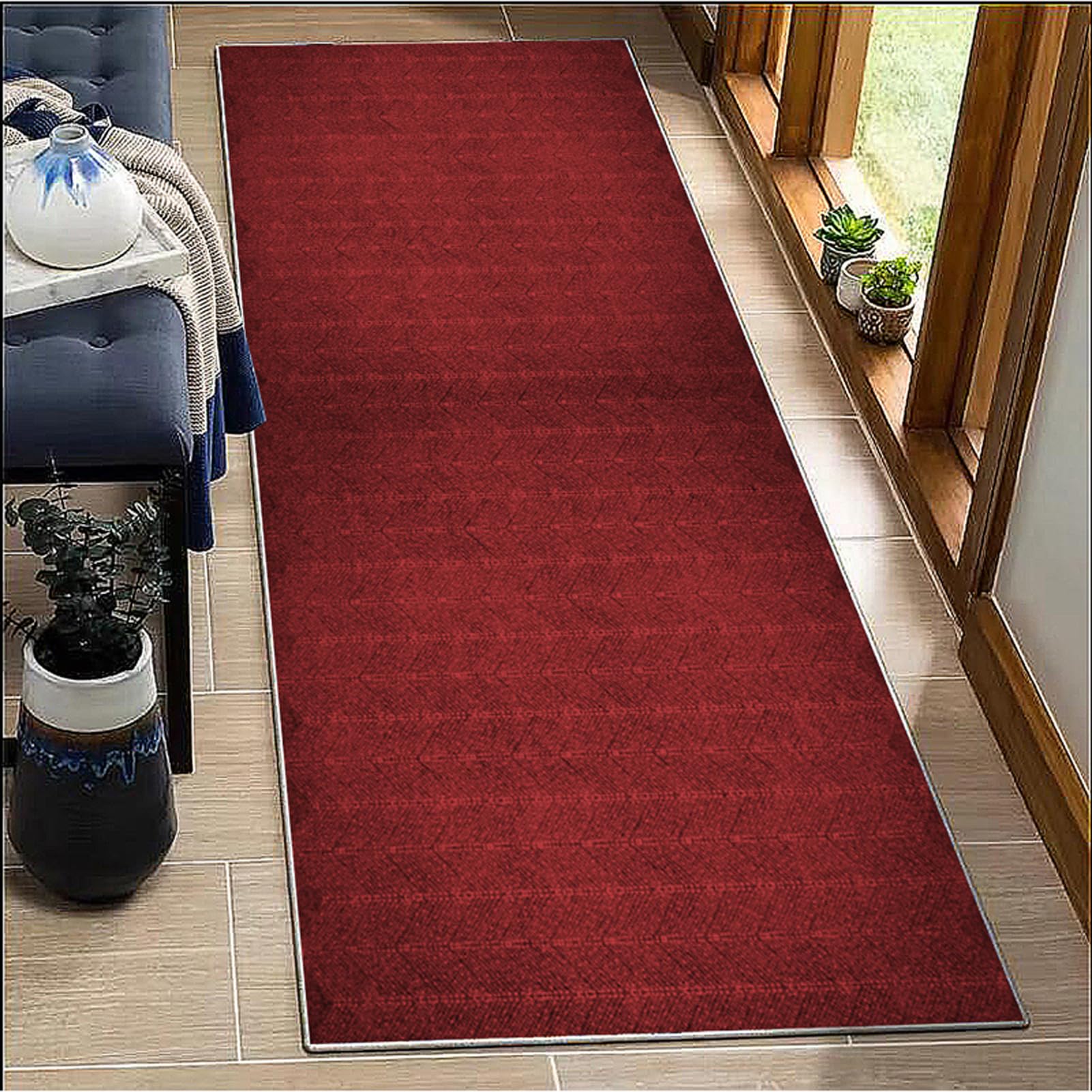 BORKOY Long Carpet Runners for Hallways Non Slip 90x250cm Washable red Runner Rugs Kitchen Runner Absorbent Door Mats Hallway Hall Runners Narrow Rugs for Entrance Bedroom Hallways Living Room