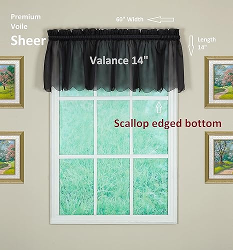 Miniatura 2 de Today's Curtain Cenefa de gasa original Emelia de 14 pulgadas, negro, 60 pulgadas de ancho x 14 pulgadas de largo