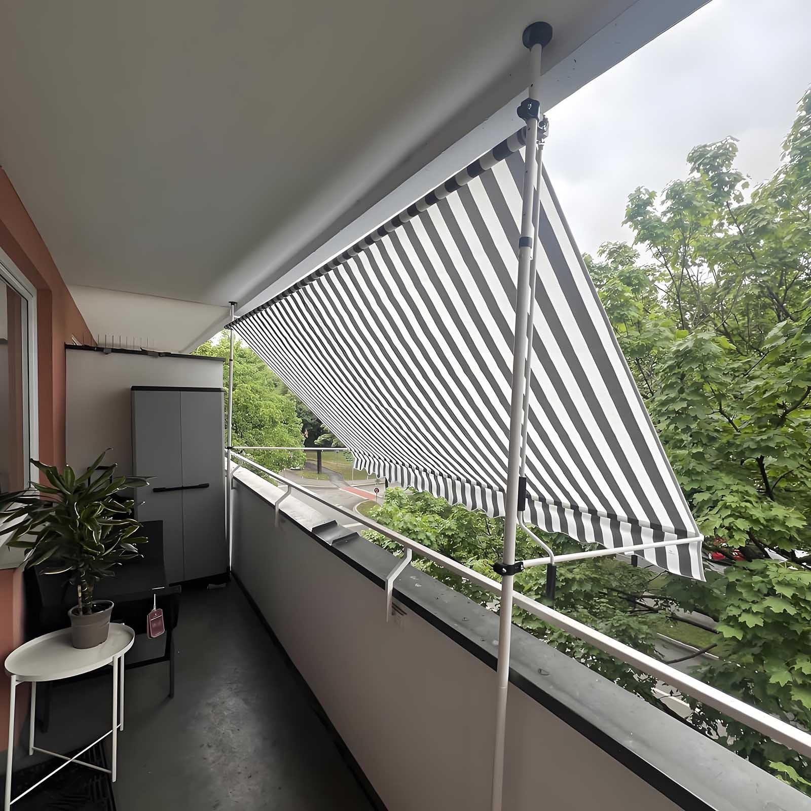 Store Banne Manuel sans Perçage 300cm, Auvent Rétractable Protection Solaire 350cm, Hauteur et Inclinaison Réglable, avec Tissu Résistant aux UV et à l'eau(Red White,118x59in)