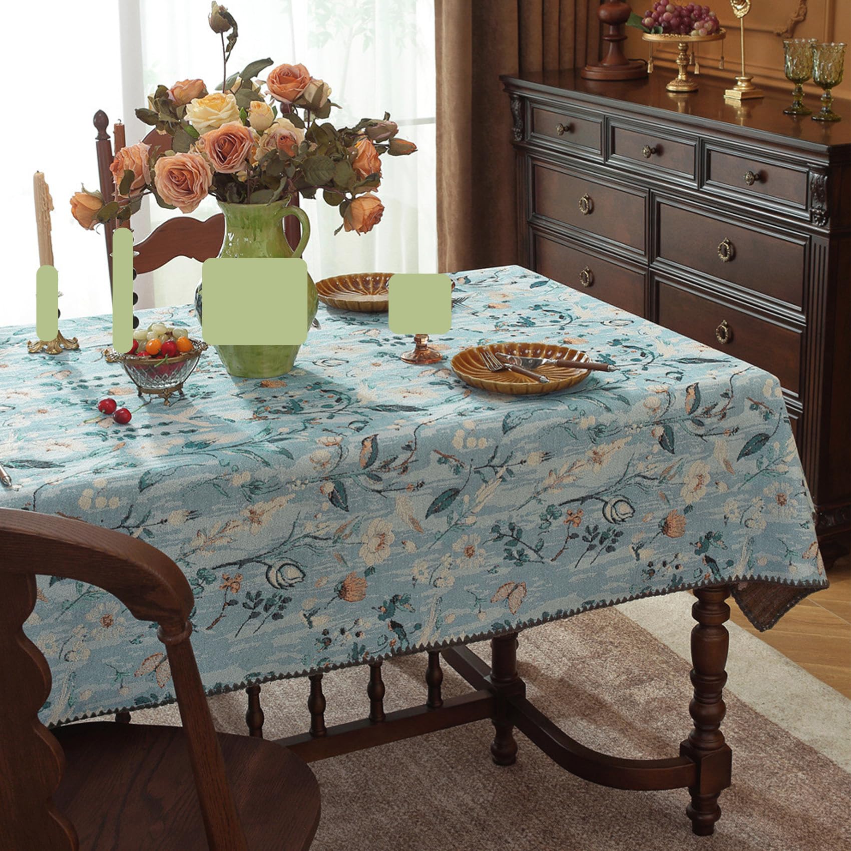 JUXDZISHW Floral Rectangle Tablecloth Farmhouse Vintage Flower Print Table Cloth