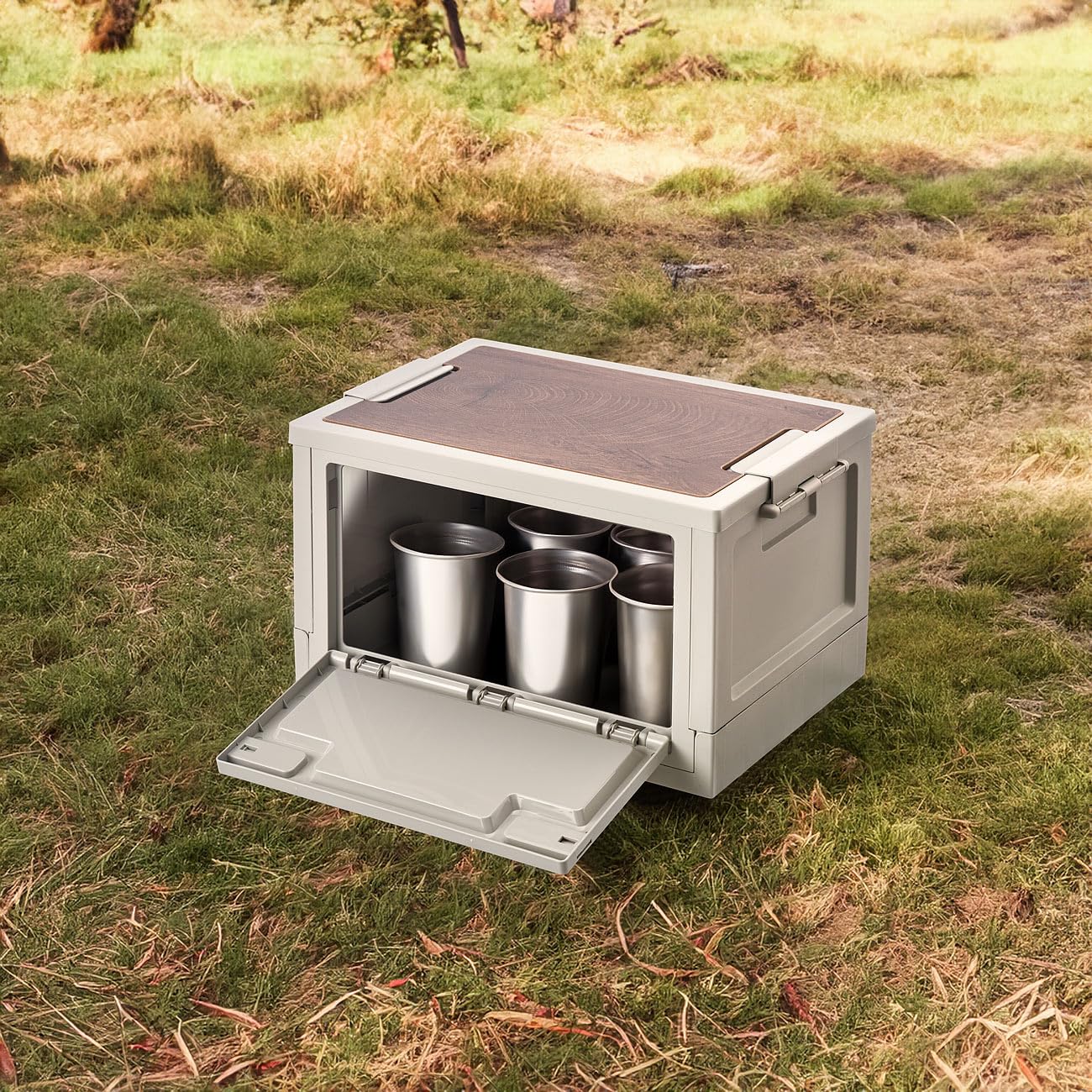 Xcase Campingbox: 2er-Set Aufbewahrungsboxen mit Deckel & MDF-Ablage, je 30 l, faltbar (Camping Boxen, Aufbewahrung Box mit Deckel, Auto)
