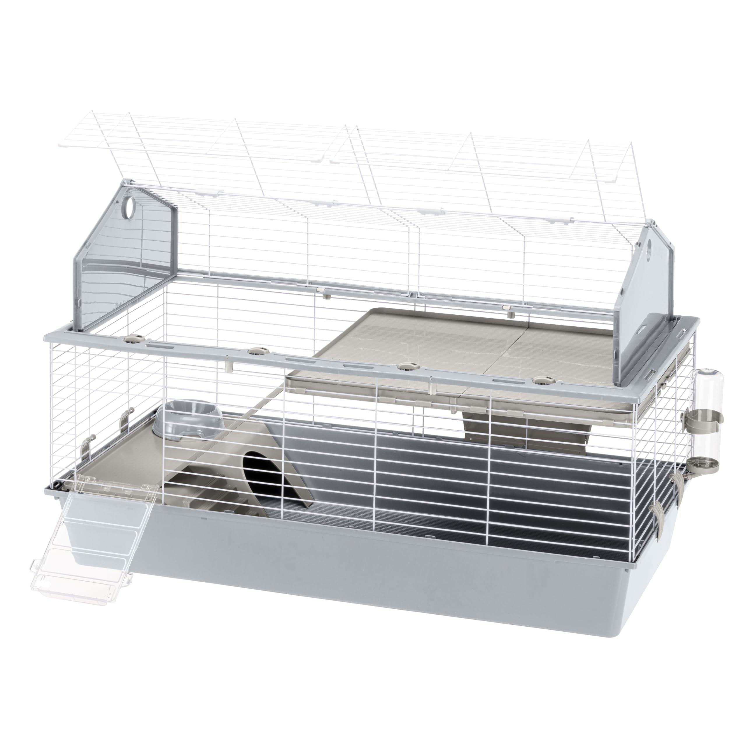 Cage BARN 120 pour Lapins et Petits Animaux, 2 étages, Toit Ouvrant, Accessoires et Adhésifs Inclus