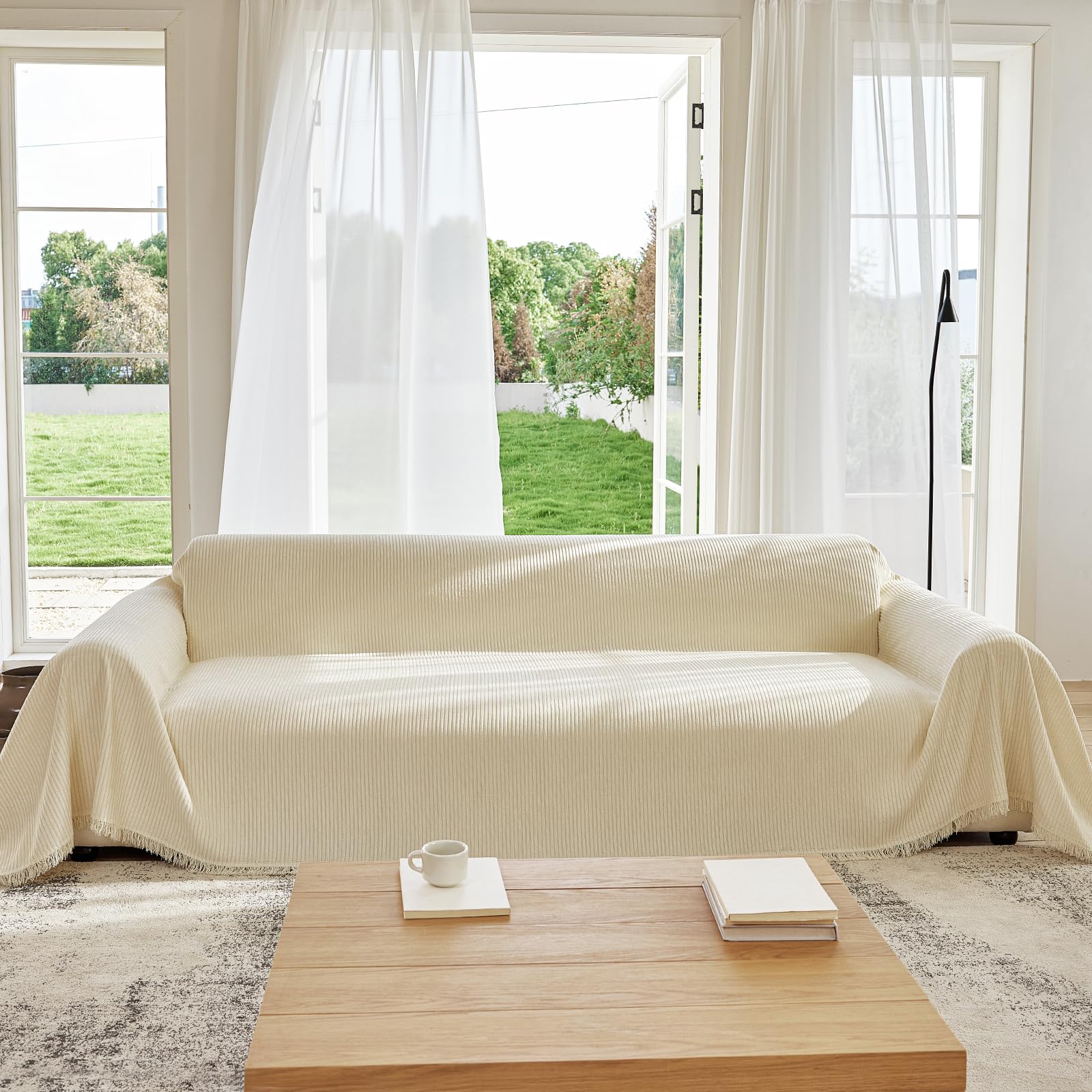 TAOTAOGO Chenille Sofa Cover for 1-4 Seater, Washable E-Beige 230x380cm