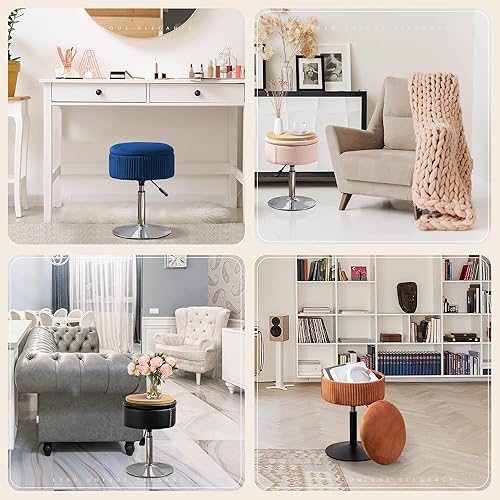 Miniatura 21 de LUE BONA Taburete giratorio de 360° para sala de maquillaje, taburete de altura ajustable para tocador con almacenamiento, pequeño cuero sintético
