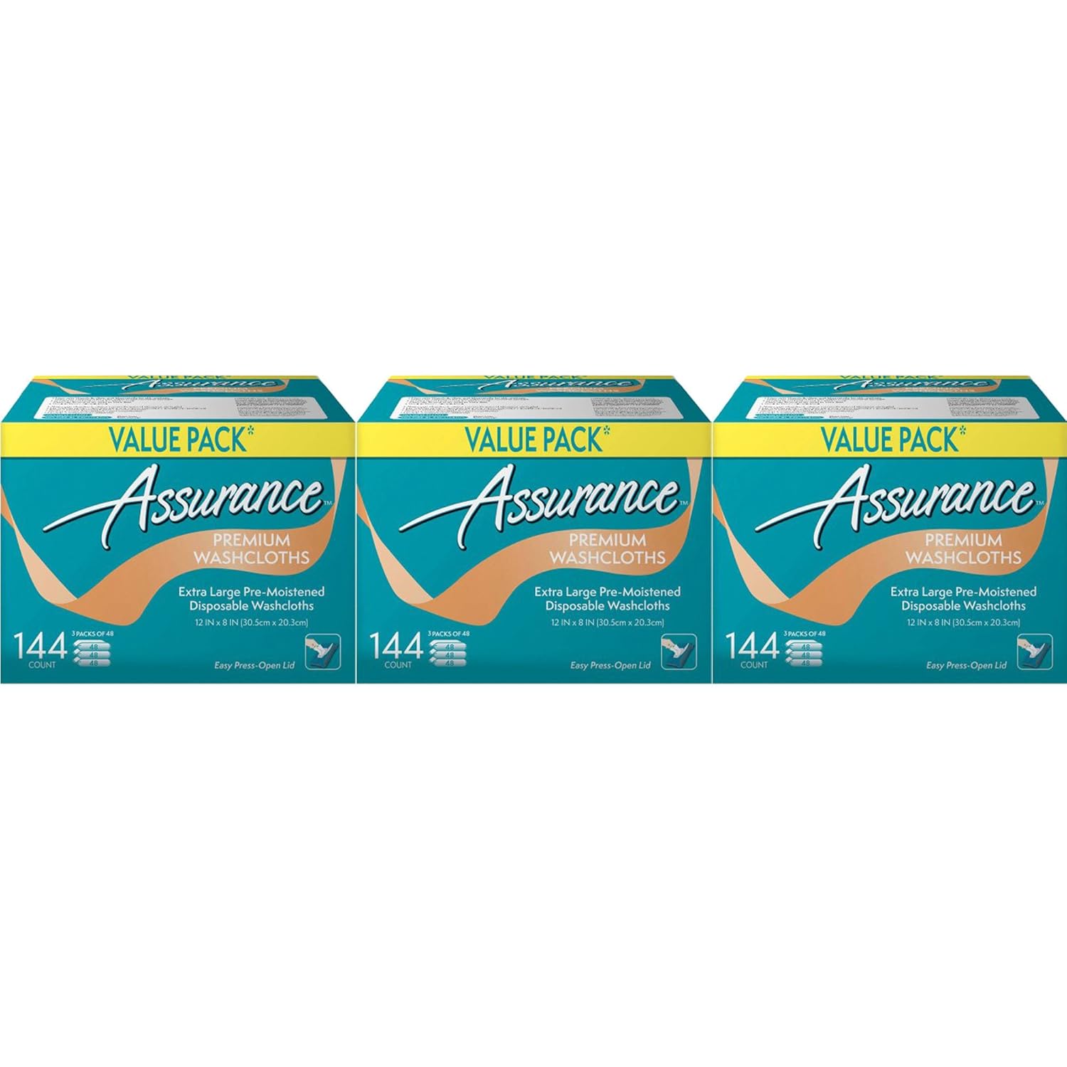 ..Assurance Premium Washcloths Value Pack 144 Count Carton, 3-Pack