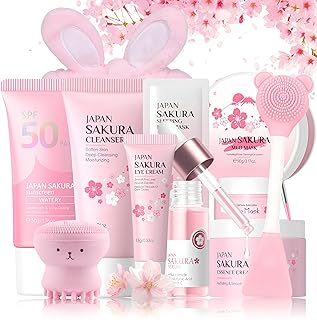 Sakura Skin Care Set Teenager Mädchen Geschenke - Skincare Set 11 Stück - Hautpflege Beauty Set Frauen - Anti Aging & Nährend Gesichtspflege Set - Damen Geschenkset - Mit Schlammmaske,Serum,Creme