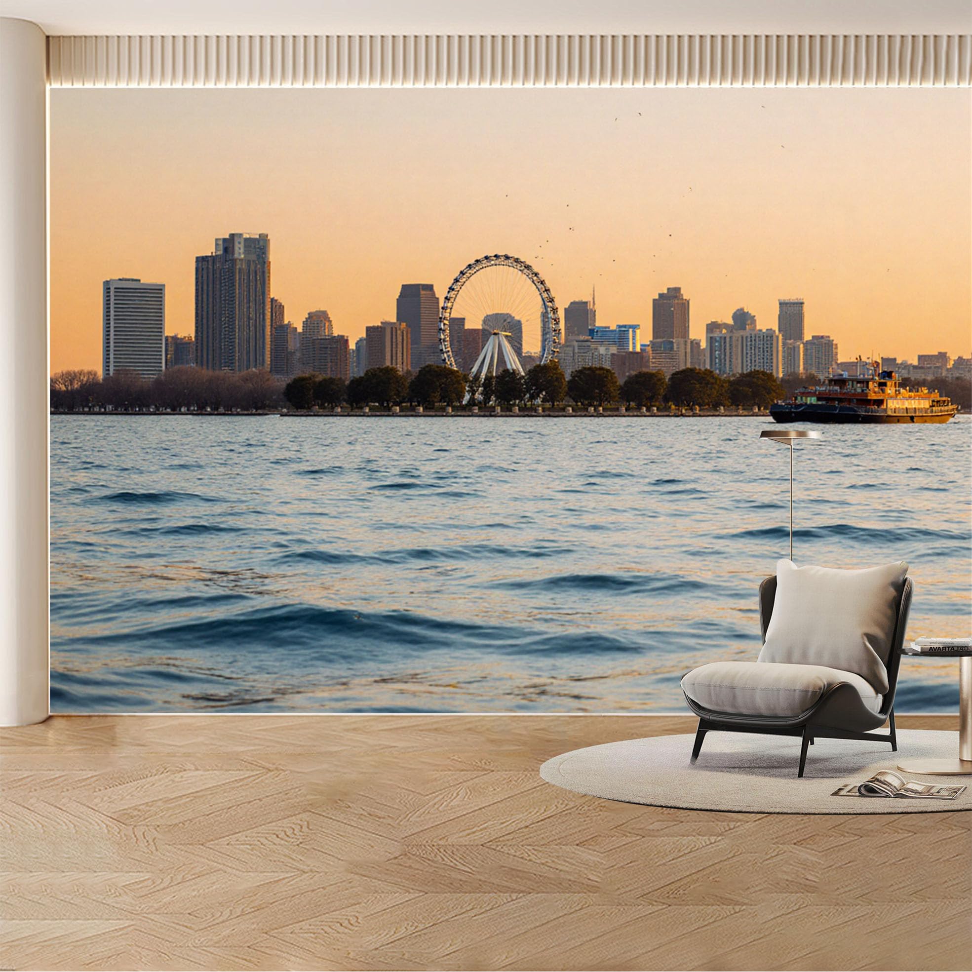Kayorowalls Bh20260527615 Custom Wall Mural Wallpaper City Skyline Ferris Wheel Landscape Modern Large Wall Art Sunset Removable Selfadhesive Large Photo For Living Room， Bedroom， Office