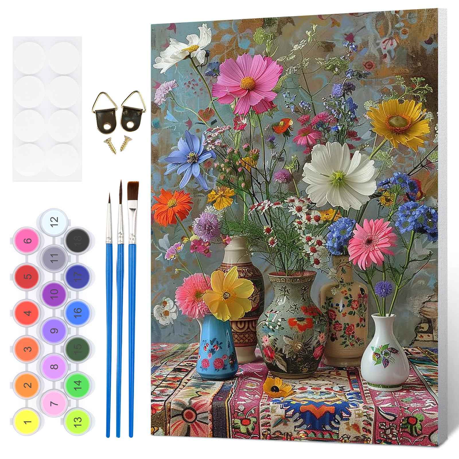 Photo 1 of ***Missing brushes***HEIBAGO Framed Paint by Numbers Kit Flowers for Adults, Paint by Numbers for Adults Beginner, Adult Paint by Number Kits Book on Canvas, DIY Painting by Numbers for Gift Home Wall Decor 8 x 12 Inch