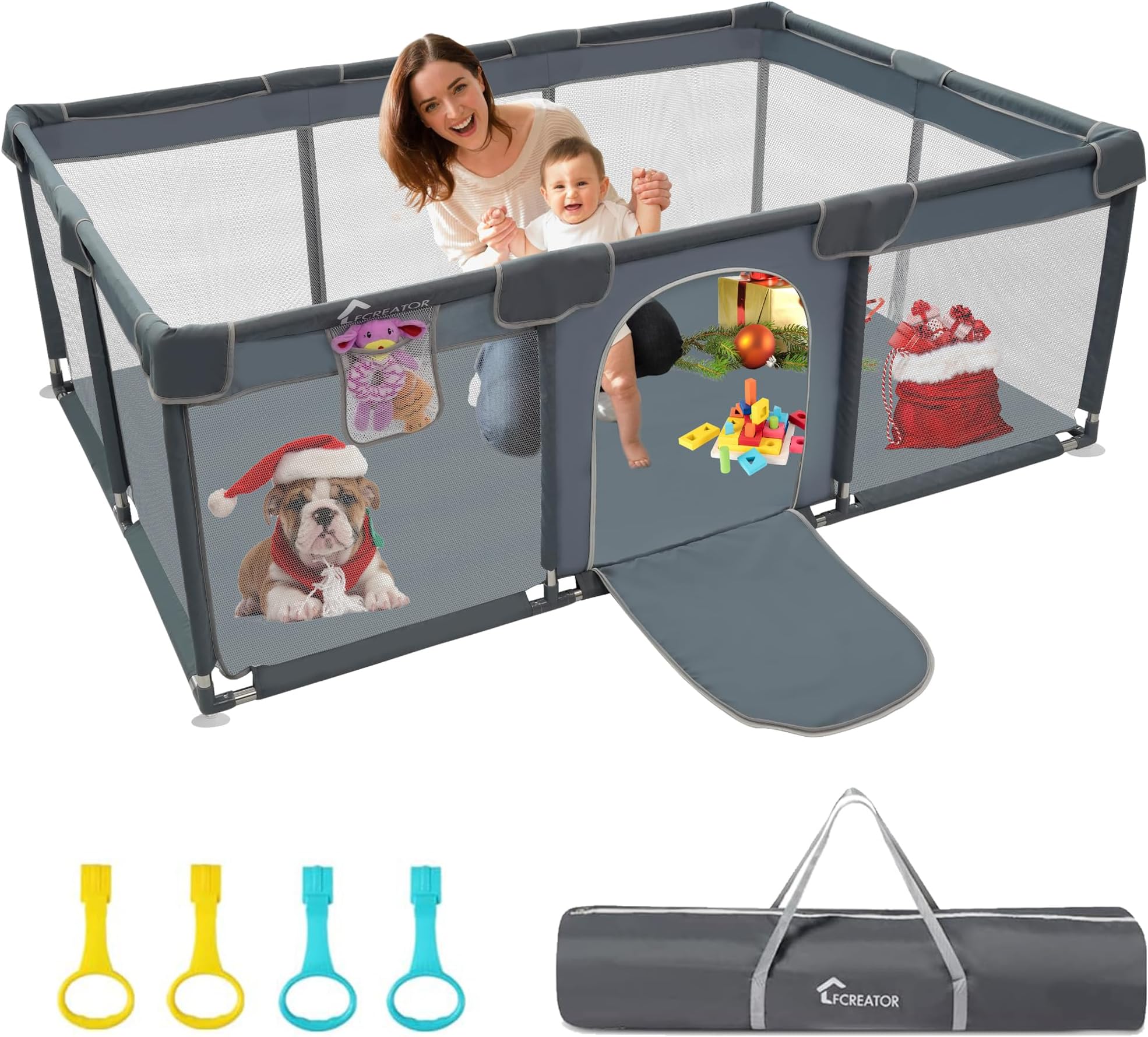 Baby Playpen,71 * 48IN Play Yard for Babies and Toddlers,Toddler Play Area Indoor,Sturdy Play Yard with Gate, Safety Baby Playpen with Soft Breathable Mesh,Anti-Fall,Gray