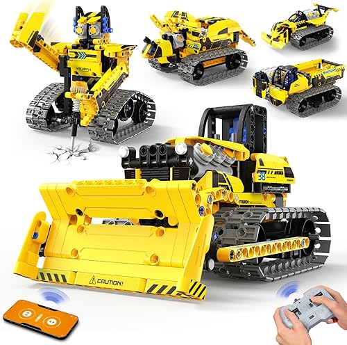 LECPOP Kit de construcción de control remoto 5 en 1 STEM Projects RC Bulldozer Robot Camiones volquete para niños de 8 a 12 años bloques de LECPOP Kit de construcción de control remoto 5 en 1 STEM Projects RC Bulldozer Robot Camiones volquete para niños de 8 a 12 años bloques de