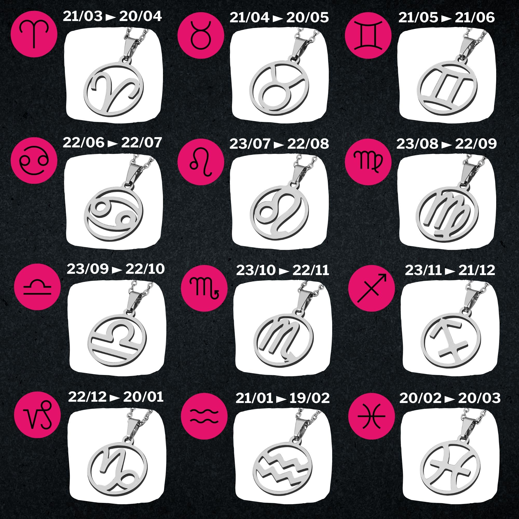ZENSE - Collar del zodiaco Tauro para hombre ZP0235-A, diámetro 2 cm, con cadena