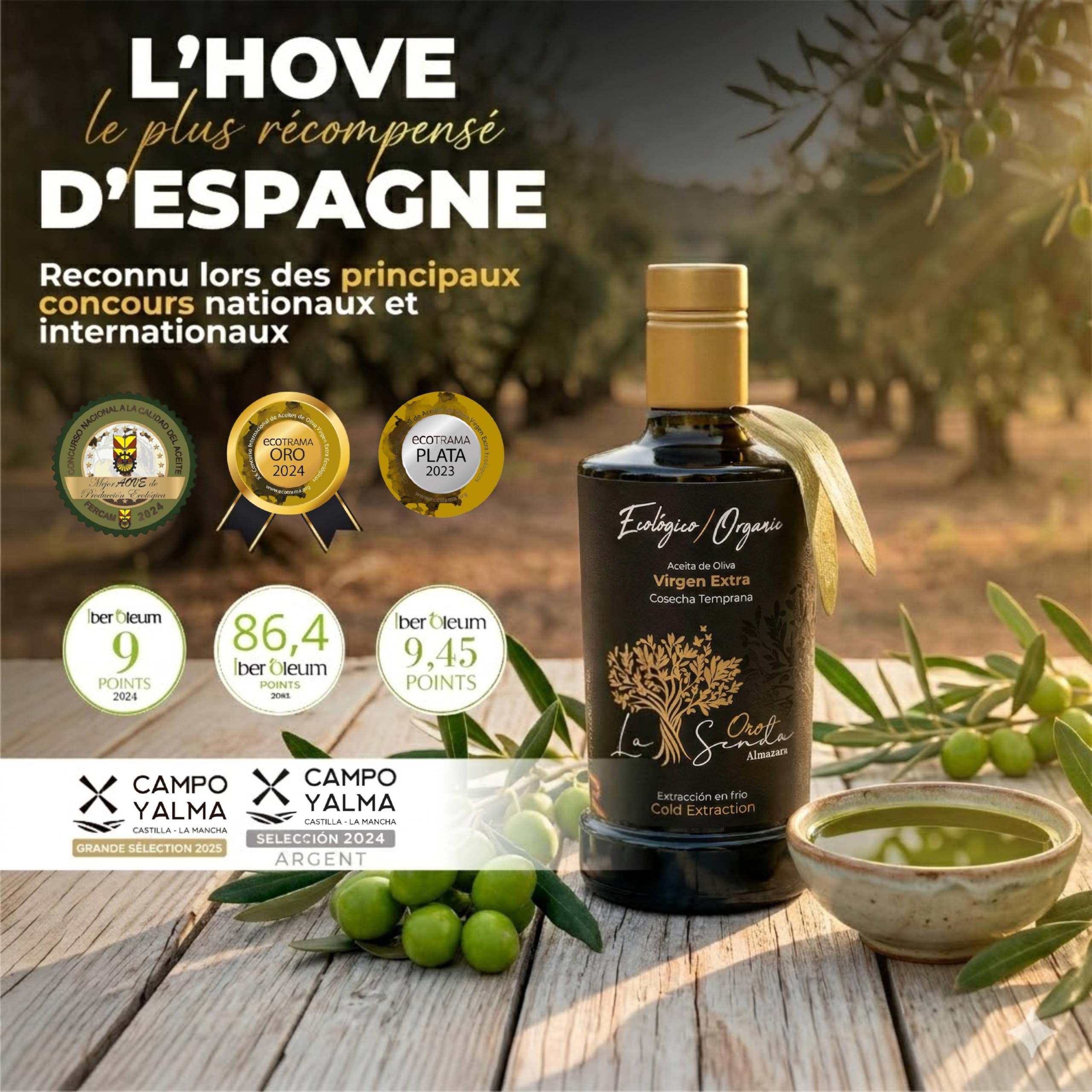 Huile D'olive Extra Vierge Bio - Variétés Picual et Cornicabra de Grande Qualité, Intense et Fraîche | Récolte Précoce D'olives Vertes, Extraction À Froid | Idéale Pour une Usage À Cru (1L)