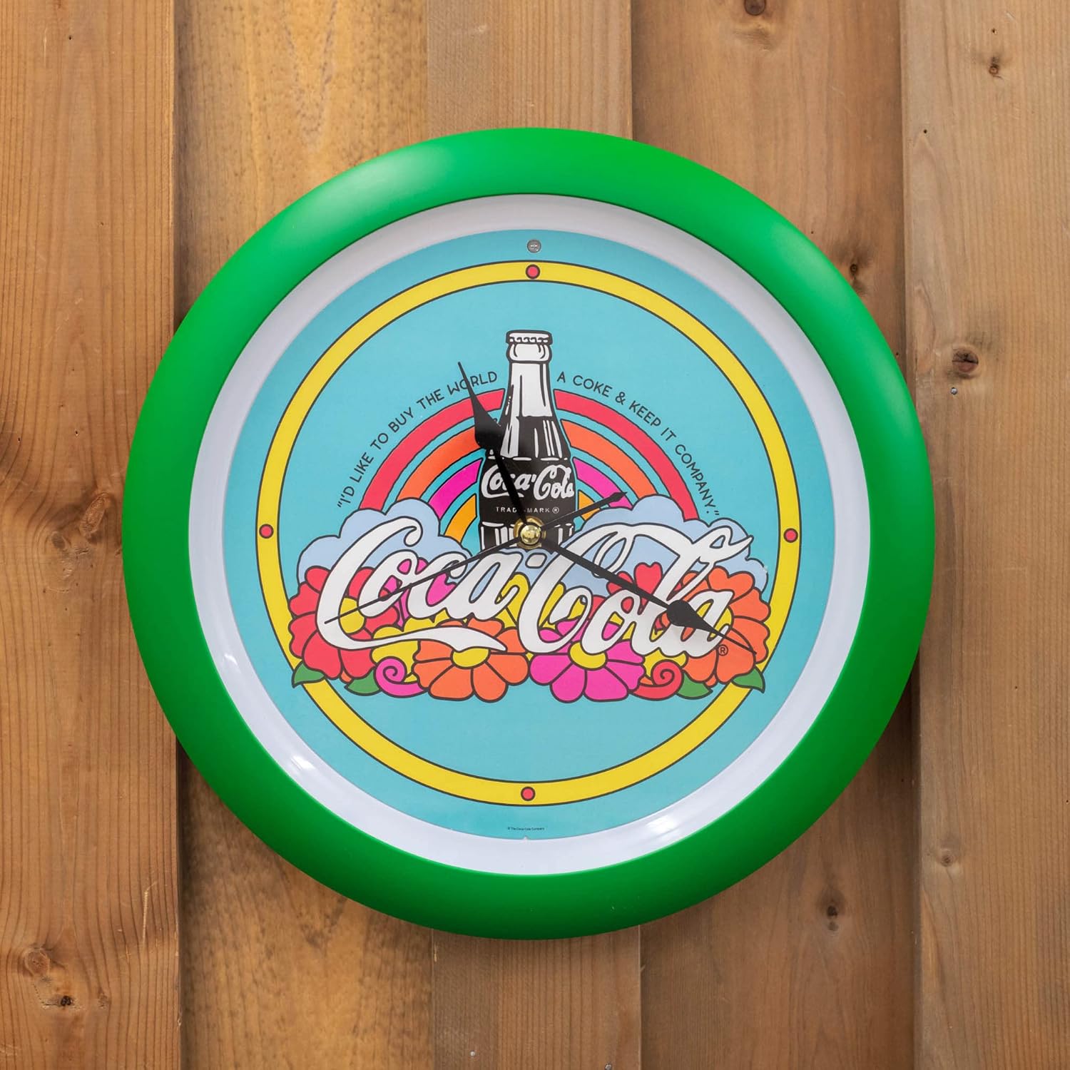 Mark Feldstein & Associates Coca Cola Hilltop Teach The World to Sing Retro Green 13 inch Sound Wall Clock