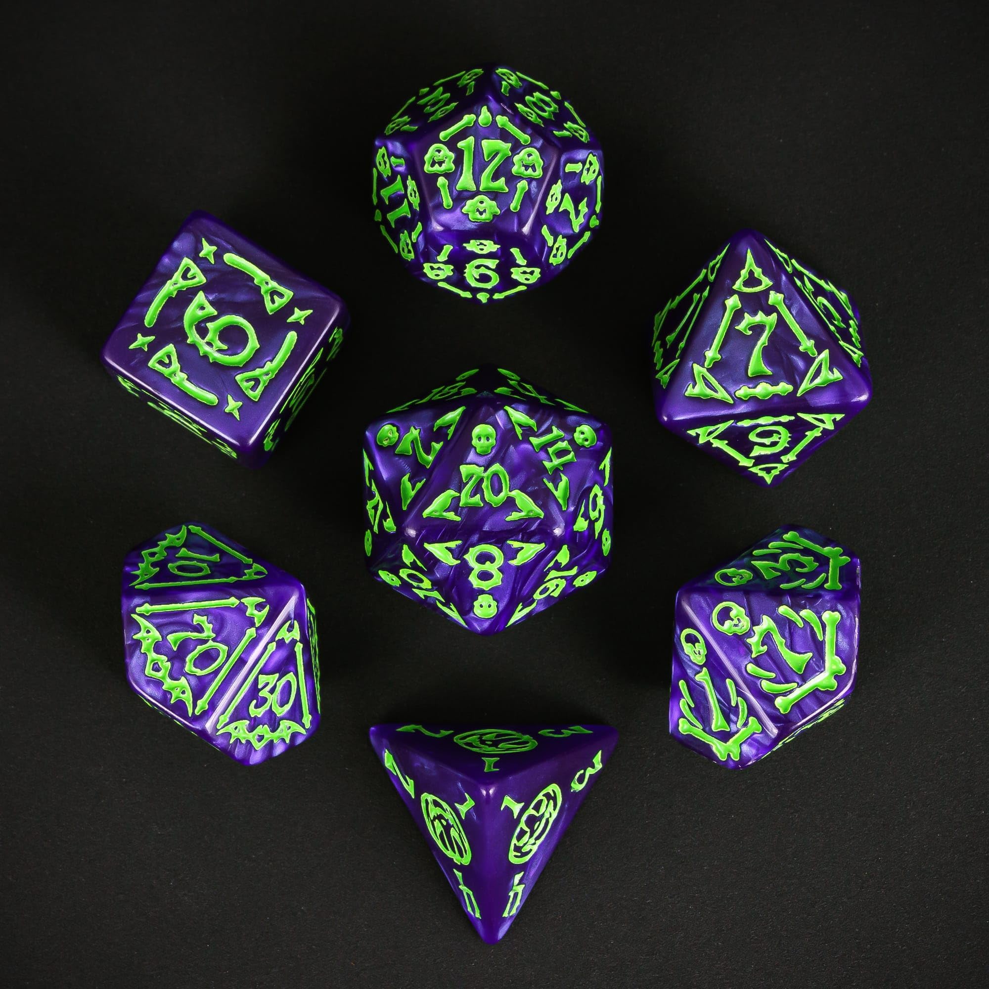 Poludie 7-Die DND Dice Set Scary Pattern Polyhedral Dice Set with Dice Bag