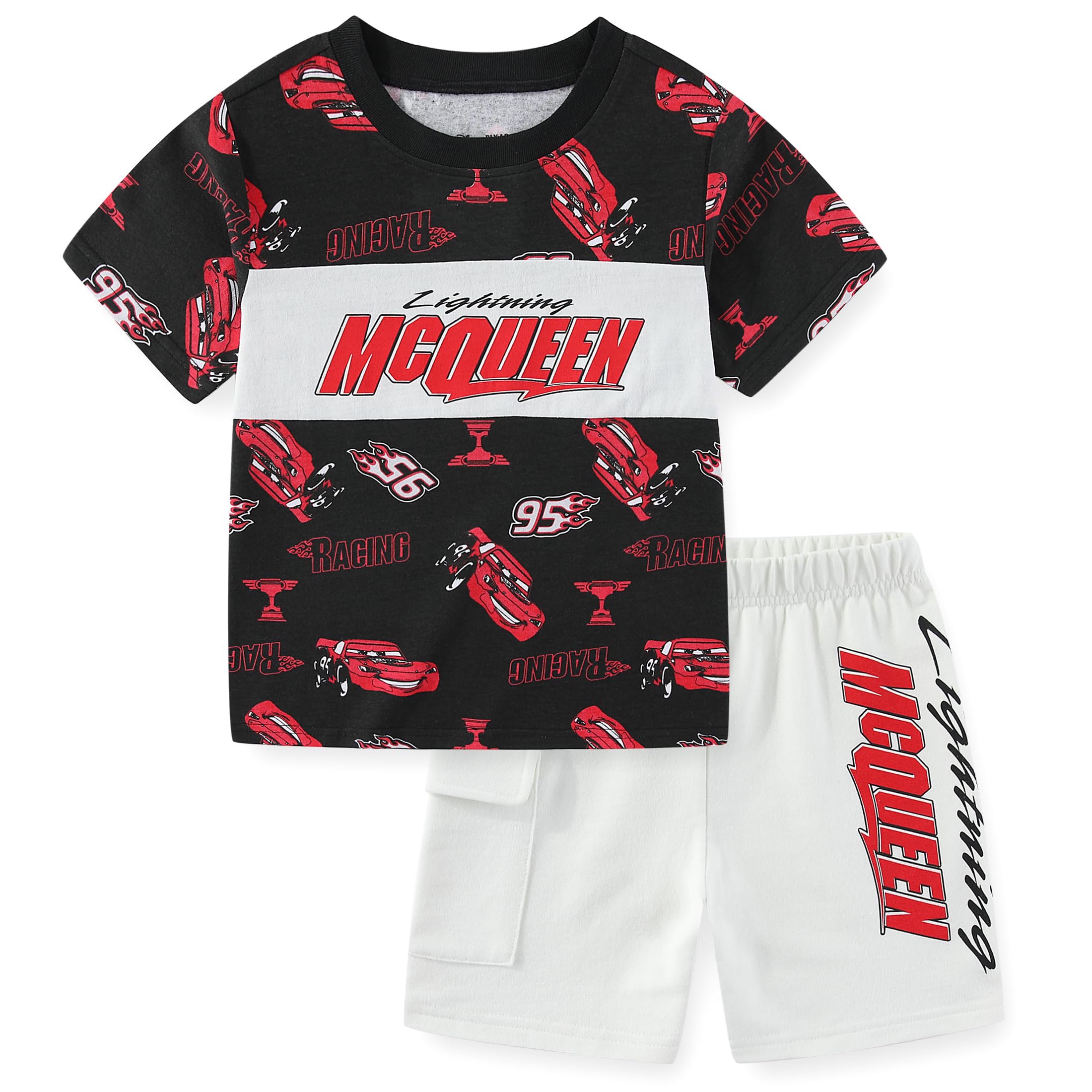 Disney Cars Lightning McQueen Boys 2 Piece Short Sleeve T-Shirt and Shorts Set for Toddler and Big Kids