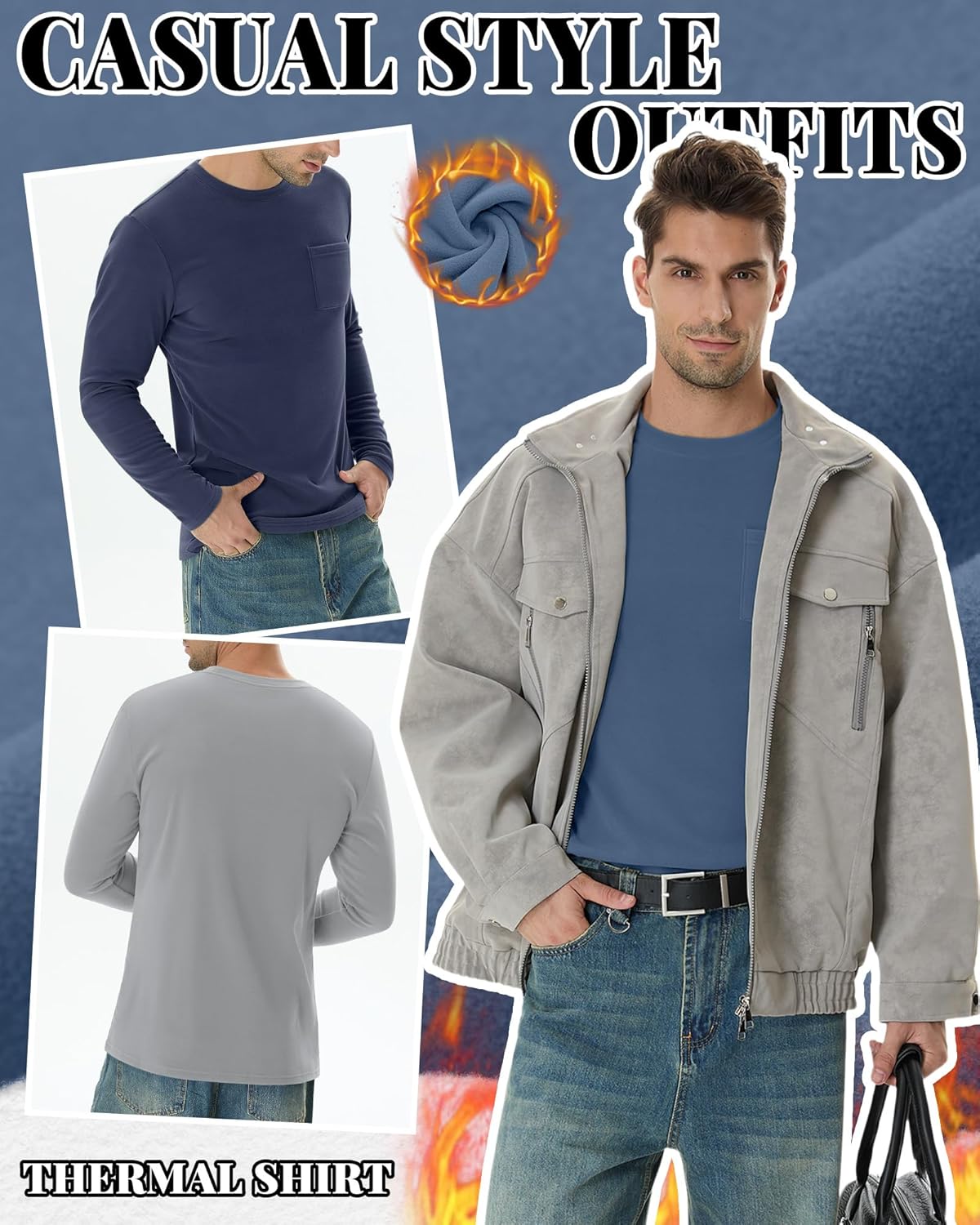 4 Pack Men's Big and Tall Thermal Shirts Fleece Lined Long Sleeve Underwear Top Crew Neck Undershirts Base Layer - Image 6