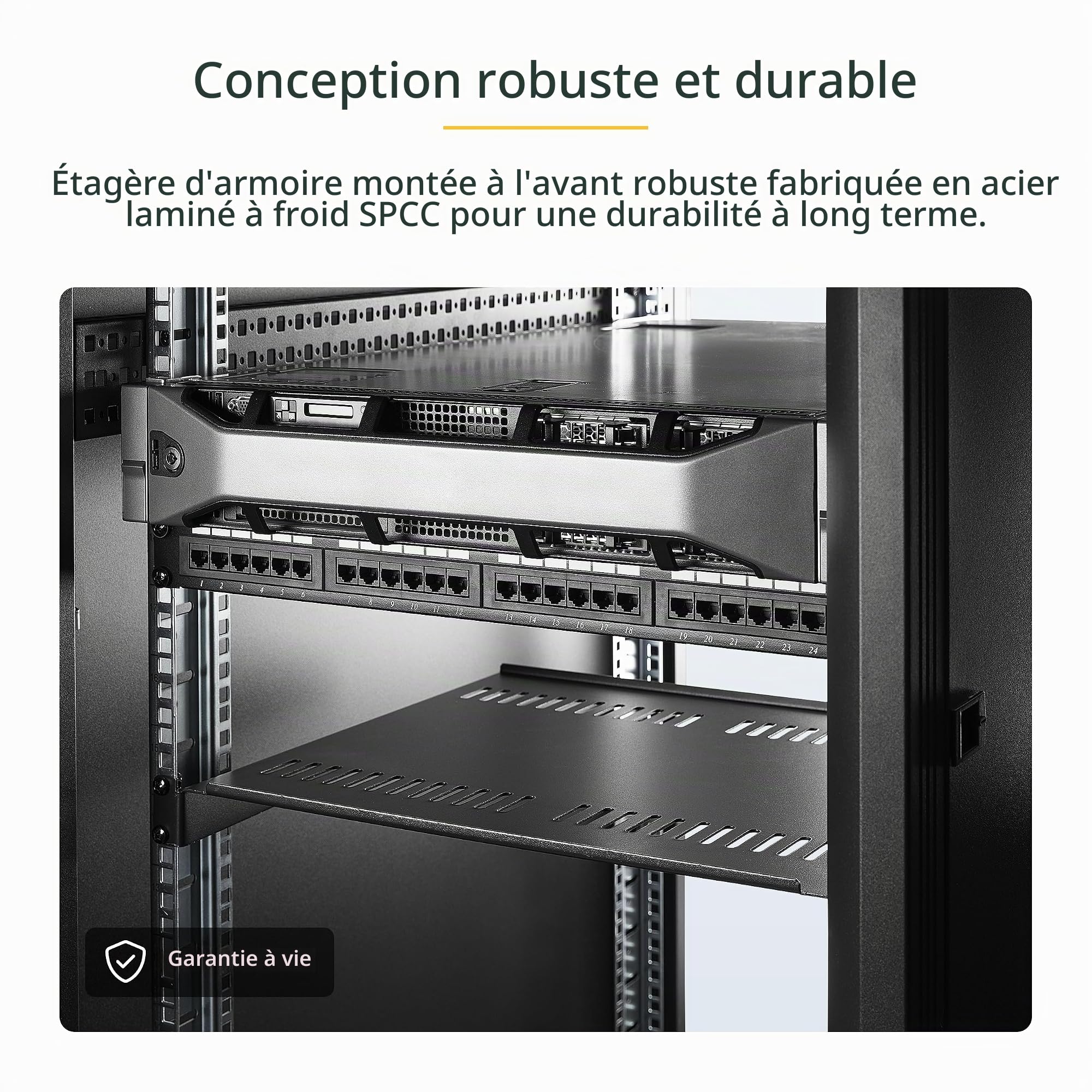 StarTech Étagère Ventilée 1U 19", 30,5cm, 25kg, Noir (SHELF-1U-12-FIXED-V) | Plateau cantilever universel, Rack serveur, Équipement réseau, Baie brassage, Acier