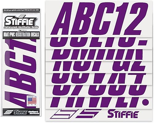 Miniatura 2 de STIFFIE Shift Purple - Kit de identificación alfanuméricos, calcomanías de números de registro para barcos y embarcaciones personales, color morado